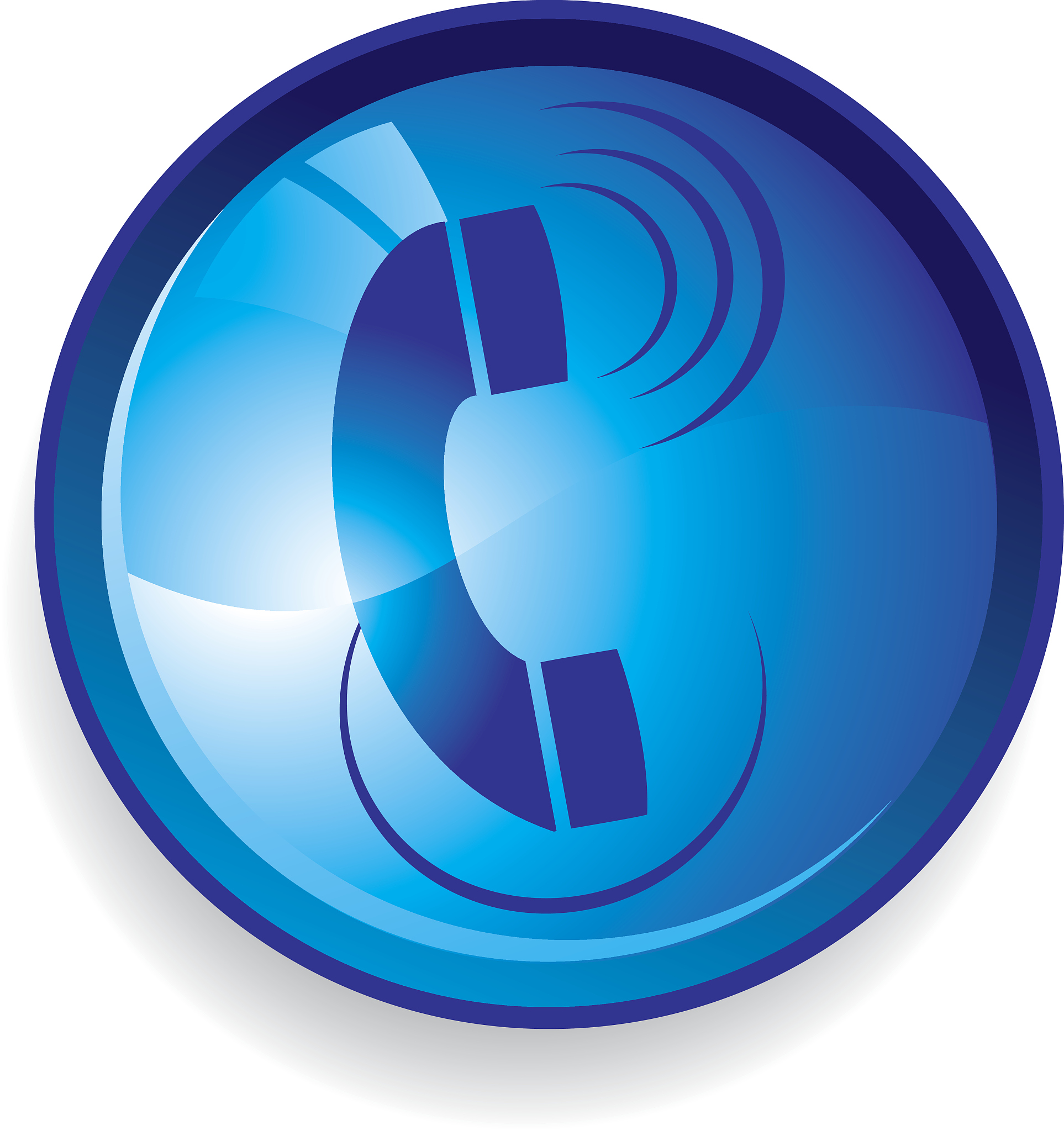round, blue icon with a telephone receiver in the center