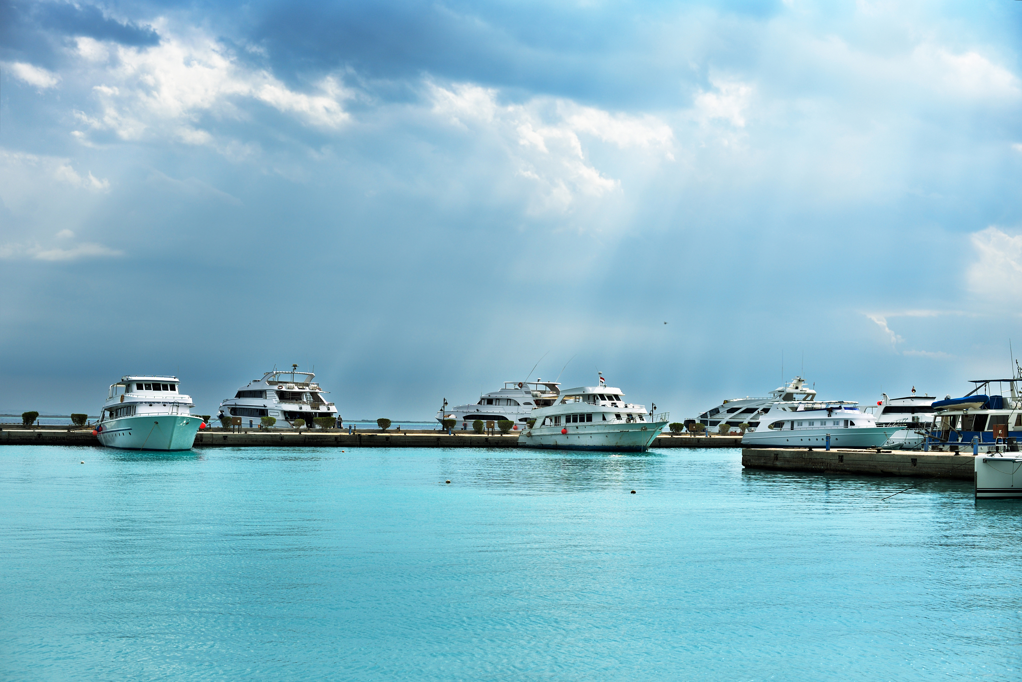 yacht in the sea port cloudy weather, horizontal