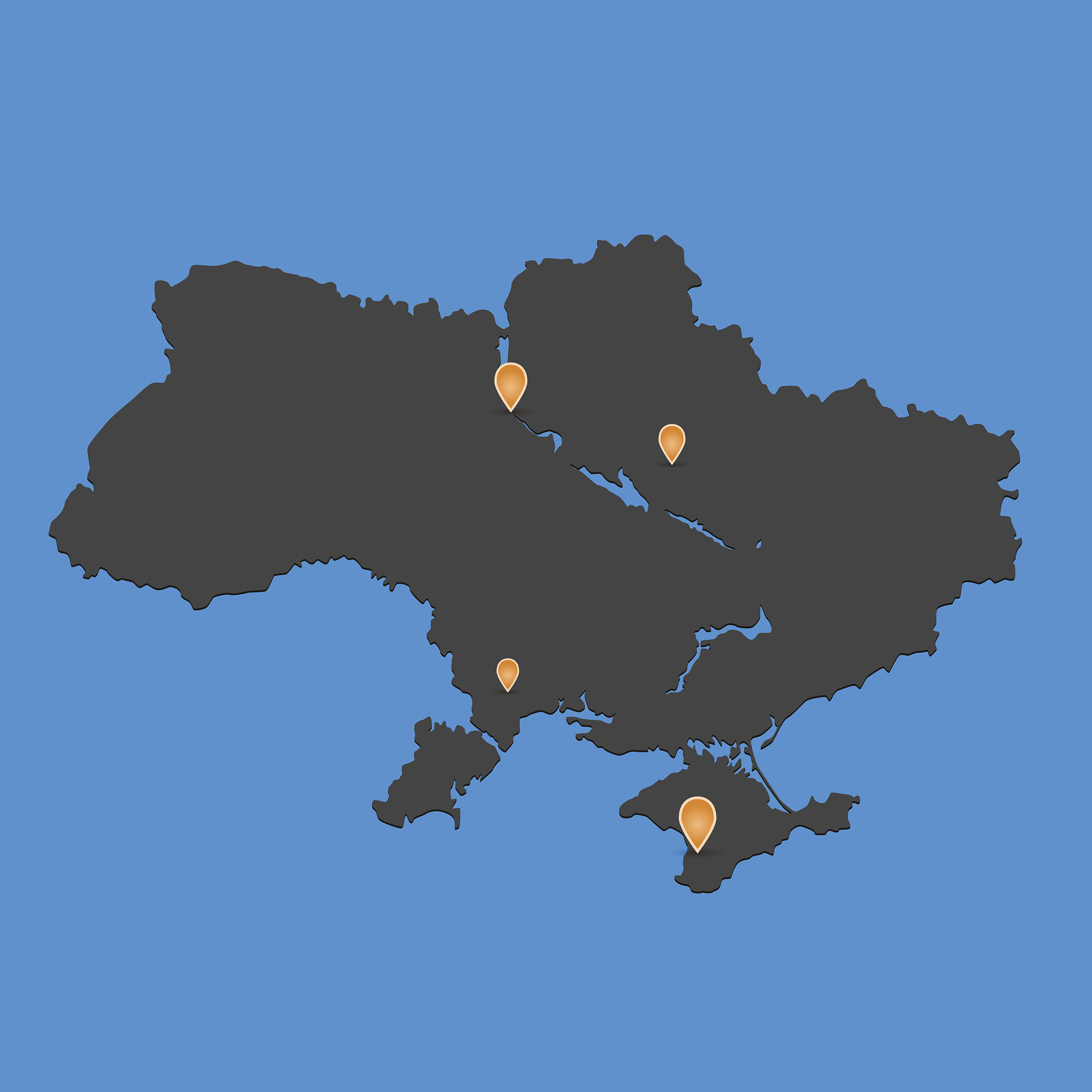 ukraine map on blue background with markers