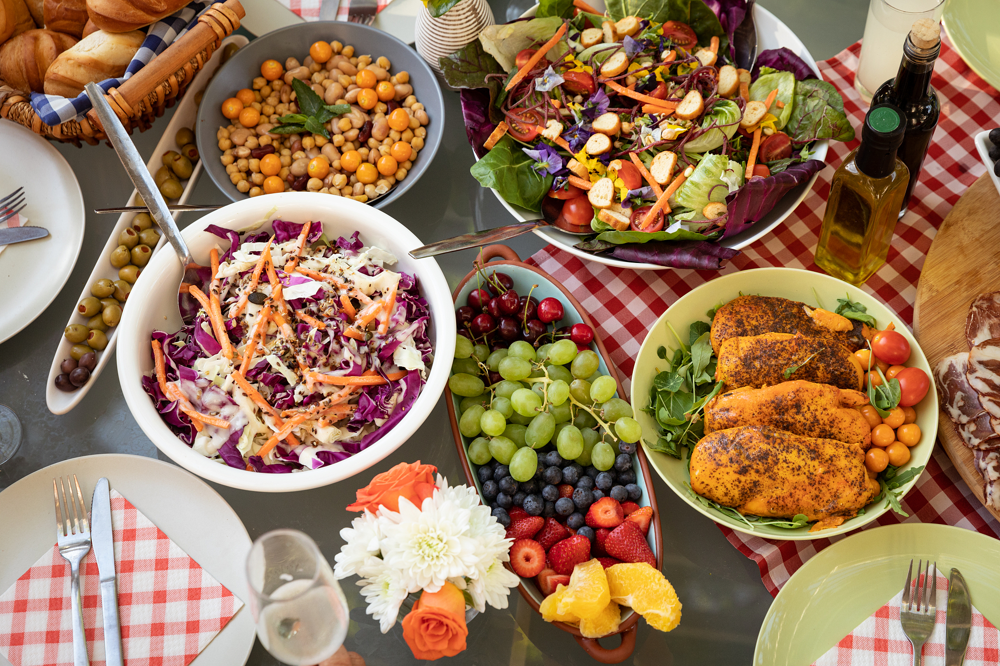 food on an outdoor dinner table