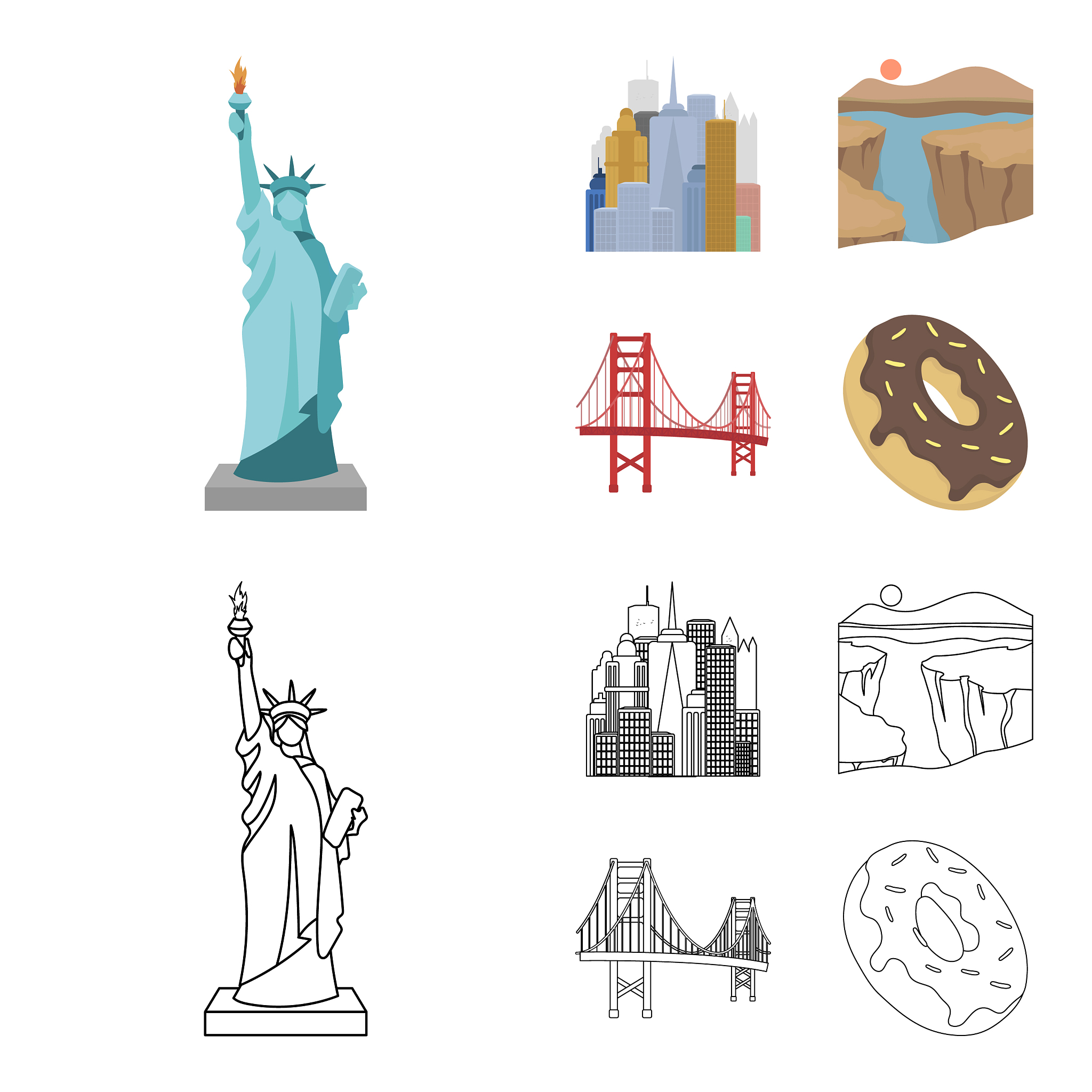 a megacity a grand canyon a golden gate bridge