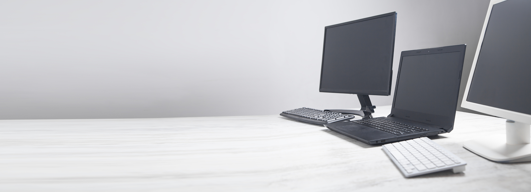 computers in office desk. space for your text