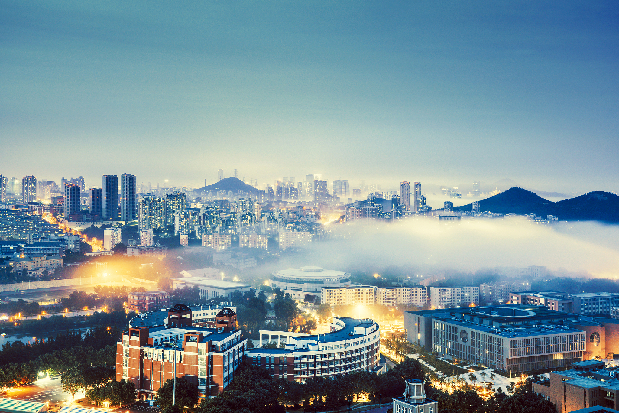 city in fog