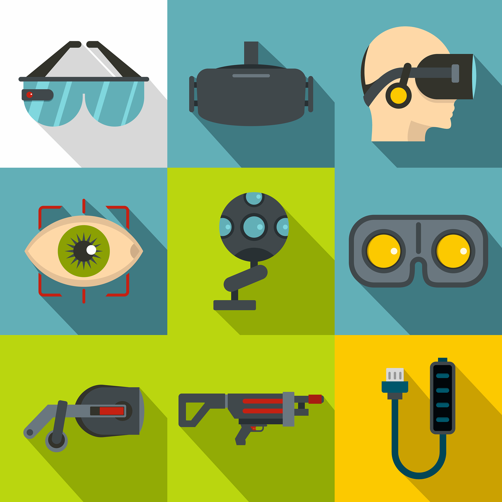 virtual reality icon set flat style
