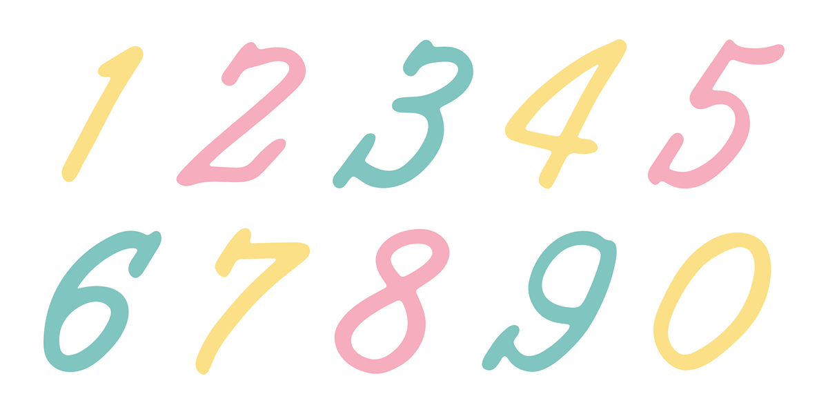 手绘彩色数字 1 2 3 4 5 6 7 8 9 0 时尚笔刷涂鸦数字