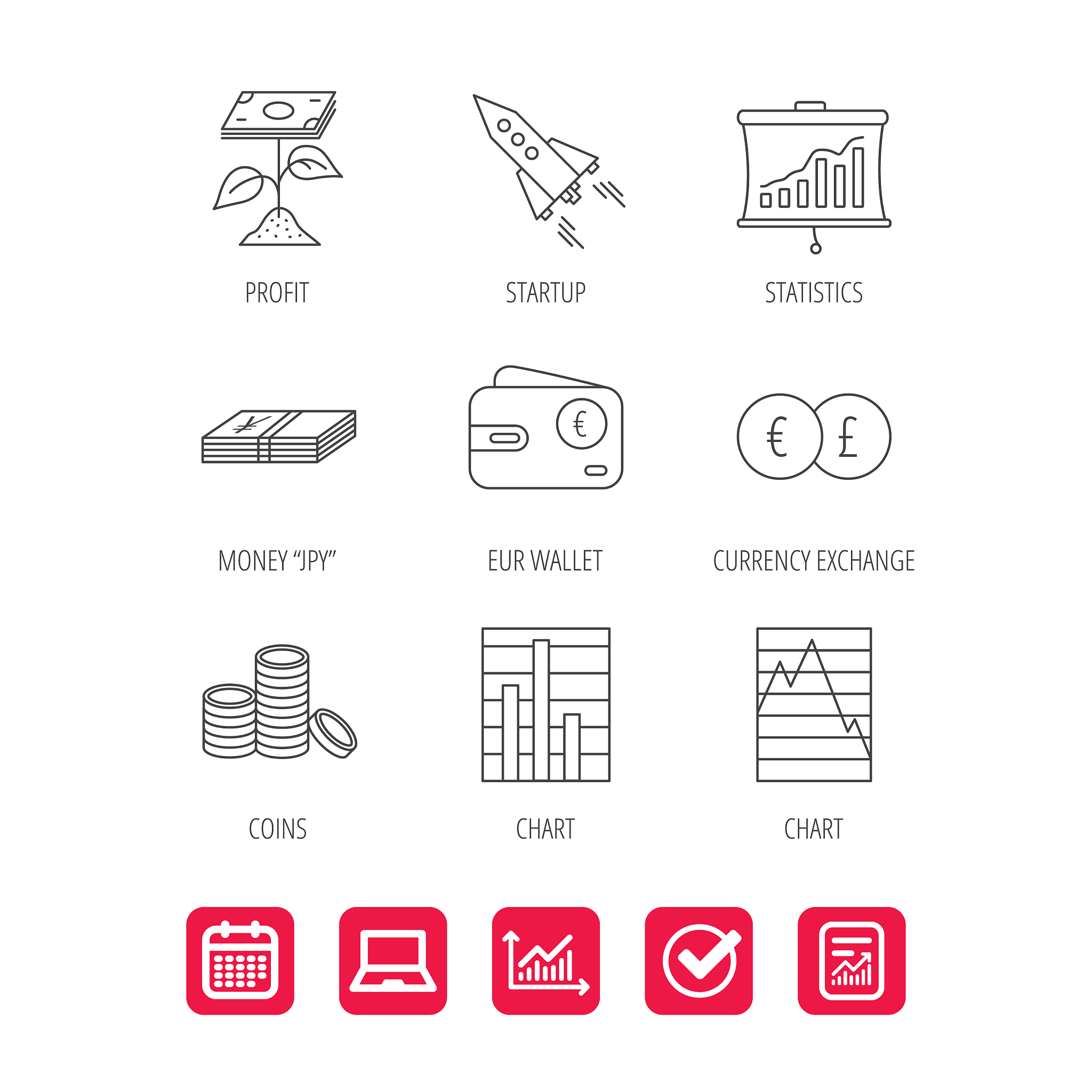 profit investment cash money and startup icons
