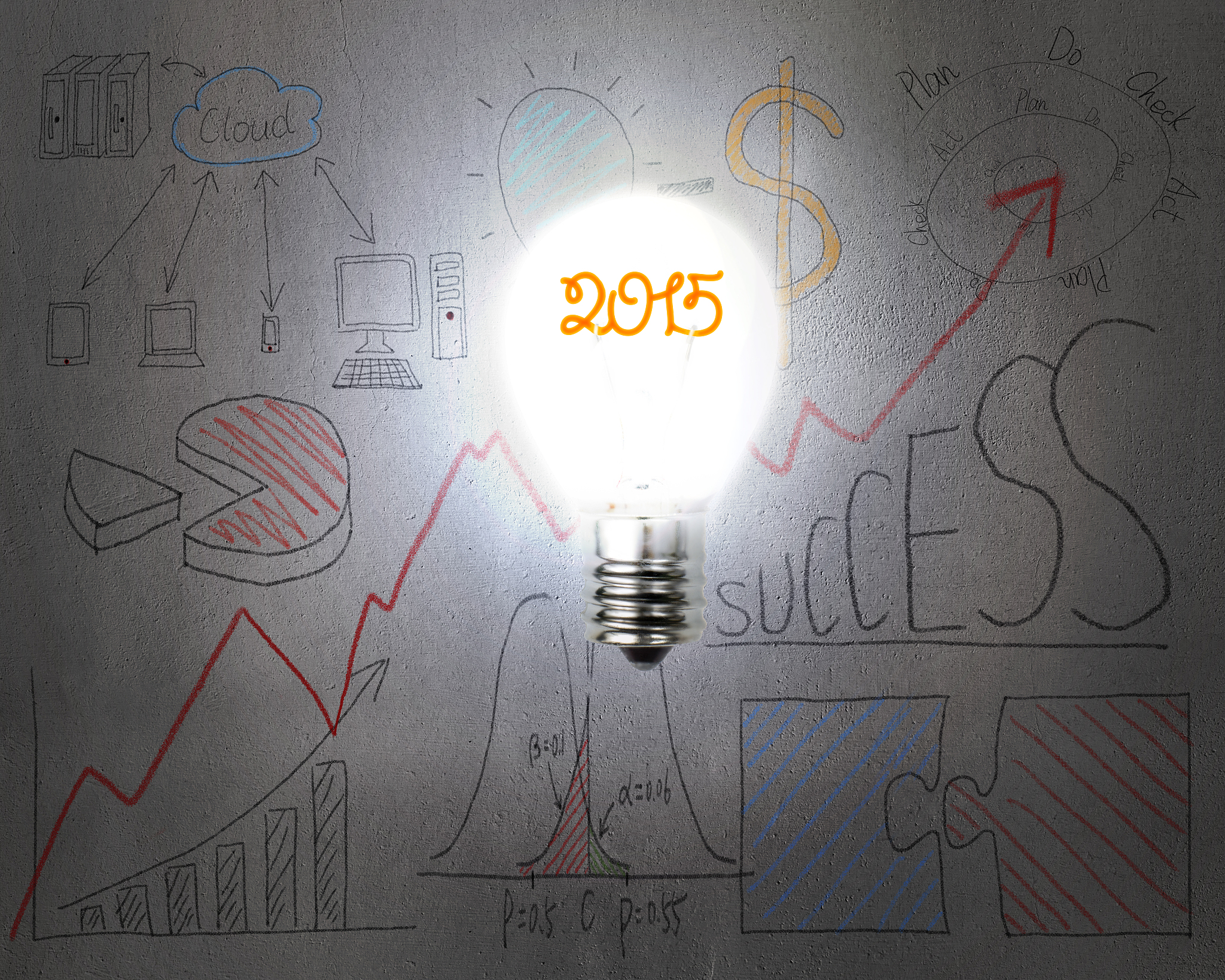 bright 2015 light bulb illuminated dark doodles wall