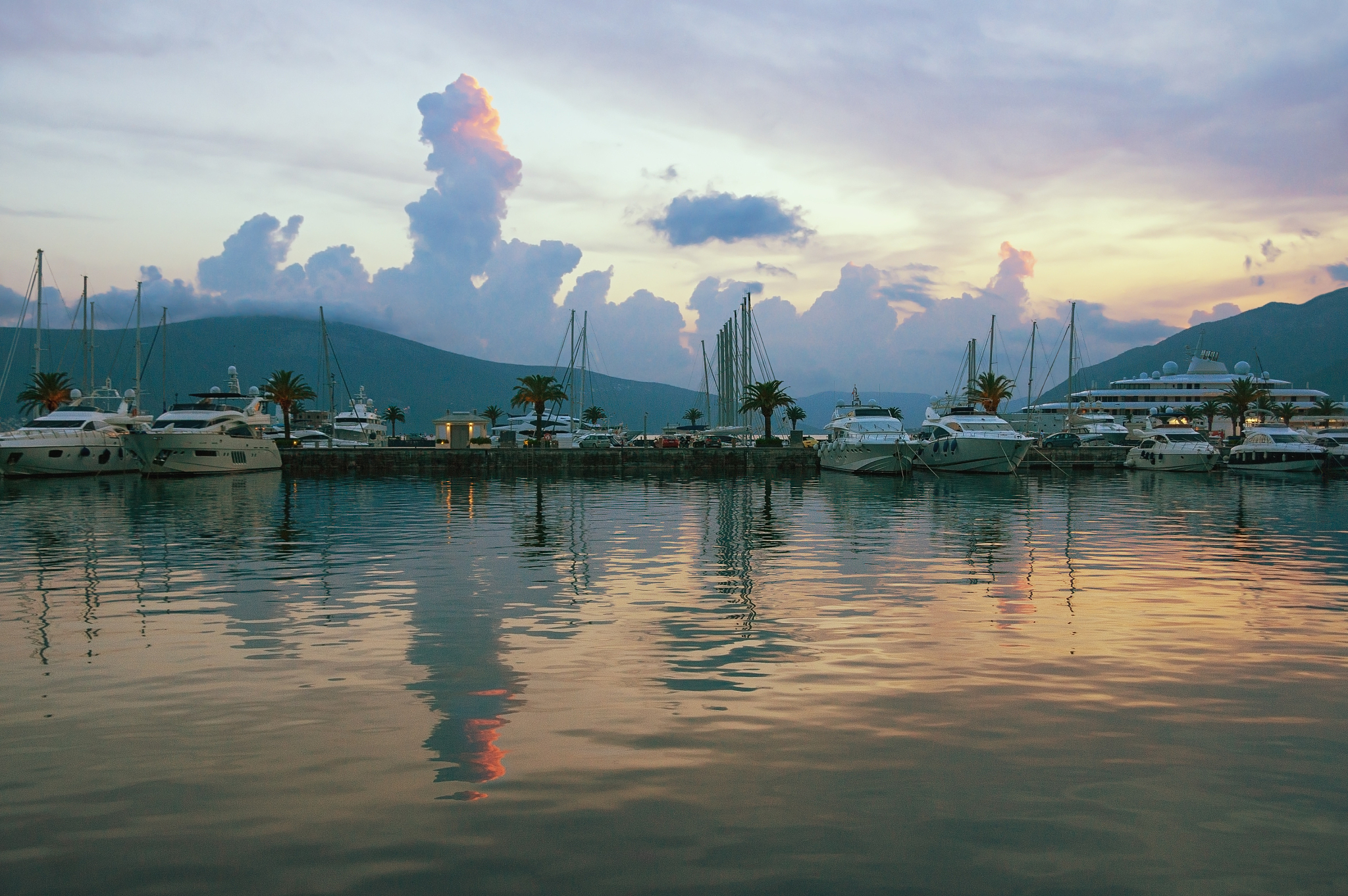 view of yacht marina of porto montenegro in tivat city. monteneg