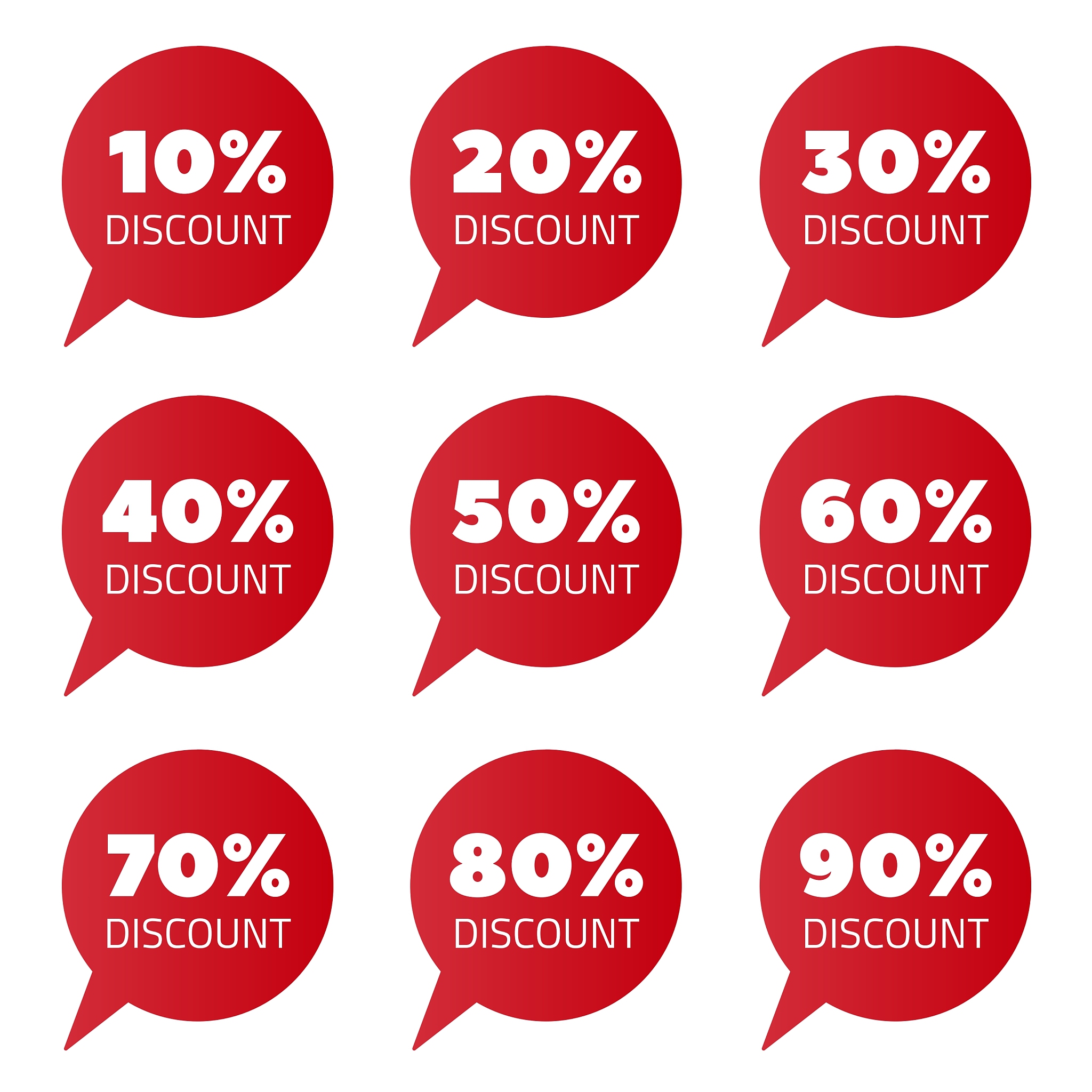 set of red percent discount speech bubble sale
