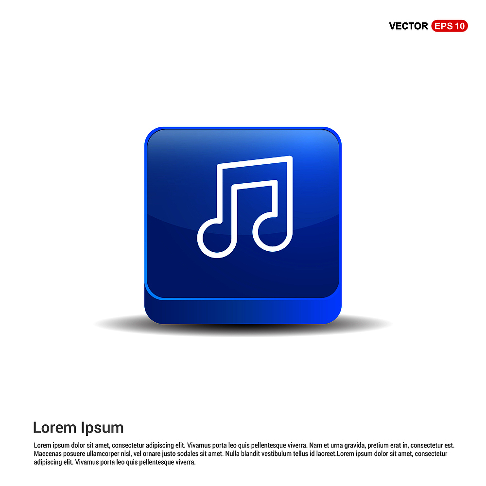music symbol icon - 3d blue button.