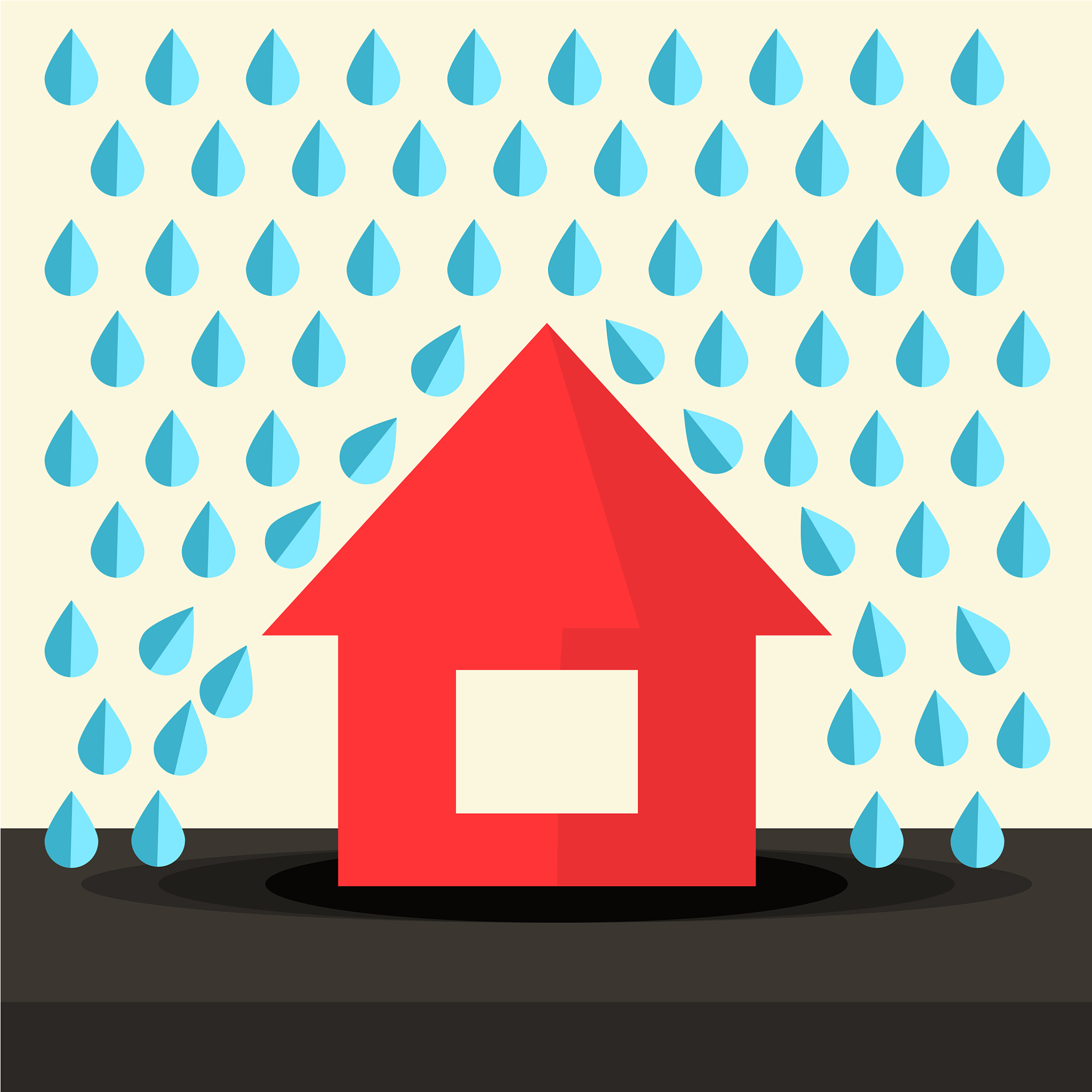 house in rain flat design