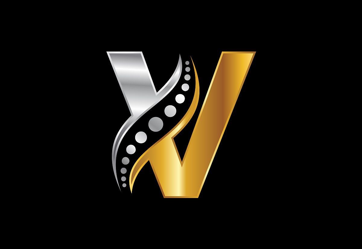 首字母v字母字母字母与脊椎按摩的标志.脊椎保健图标.字体标志.