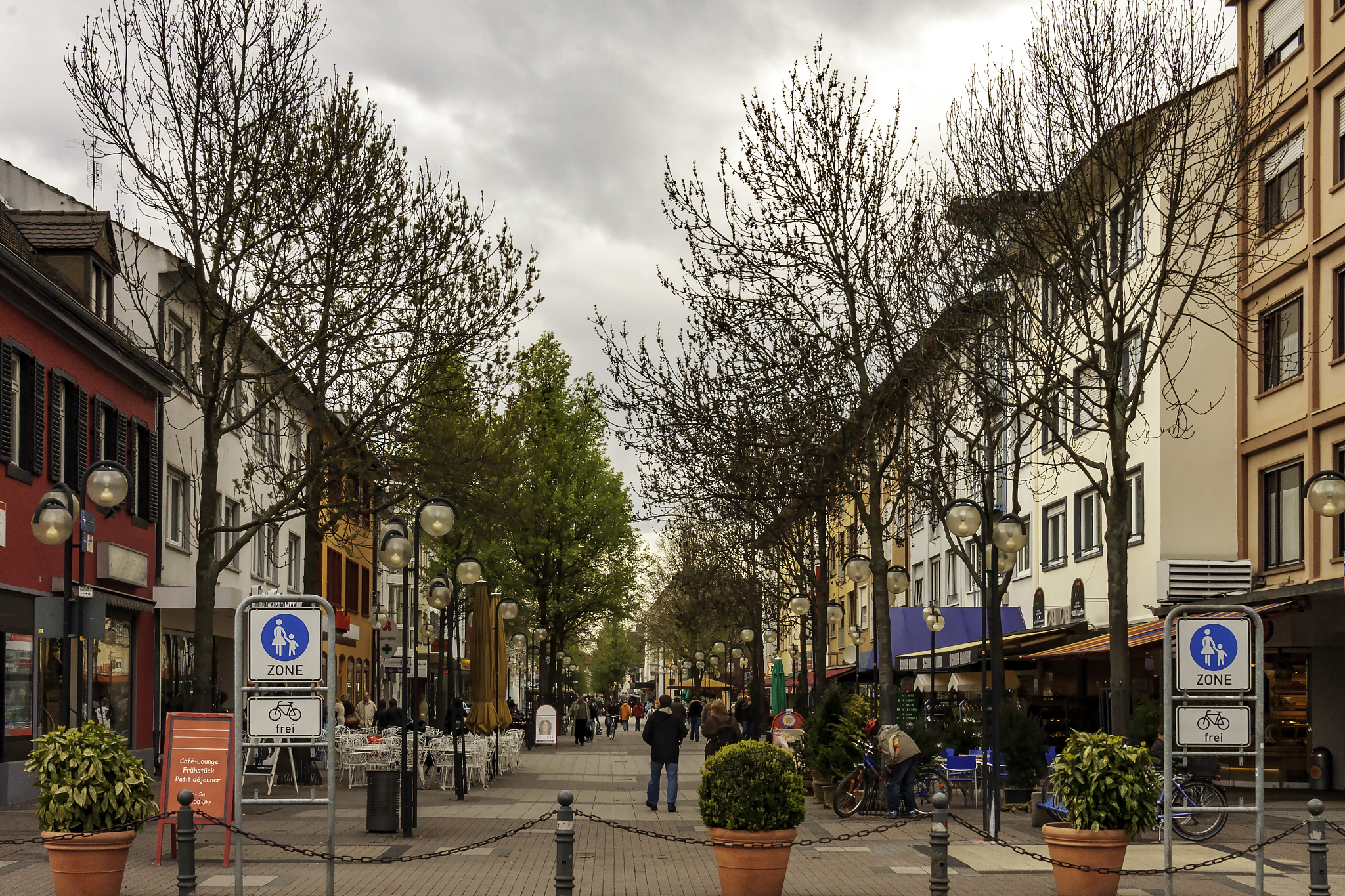 kehl germany treelined shopping district in springtime