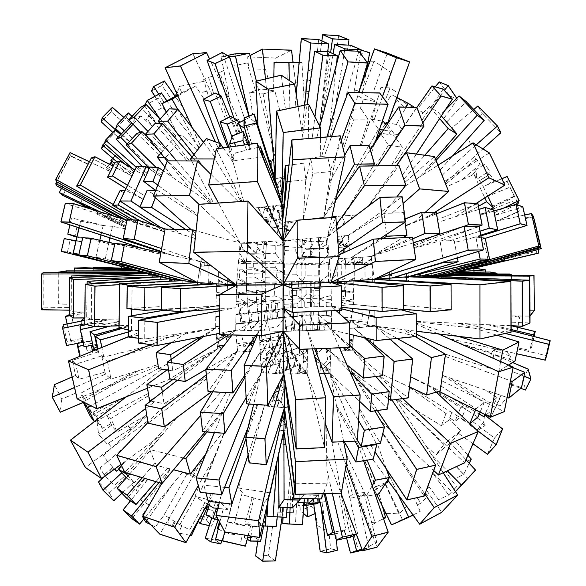 abstract 3d sphere with city, blueprint style