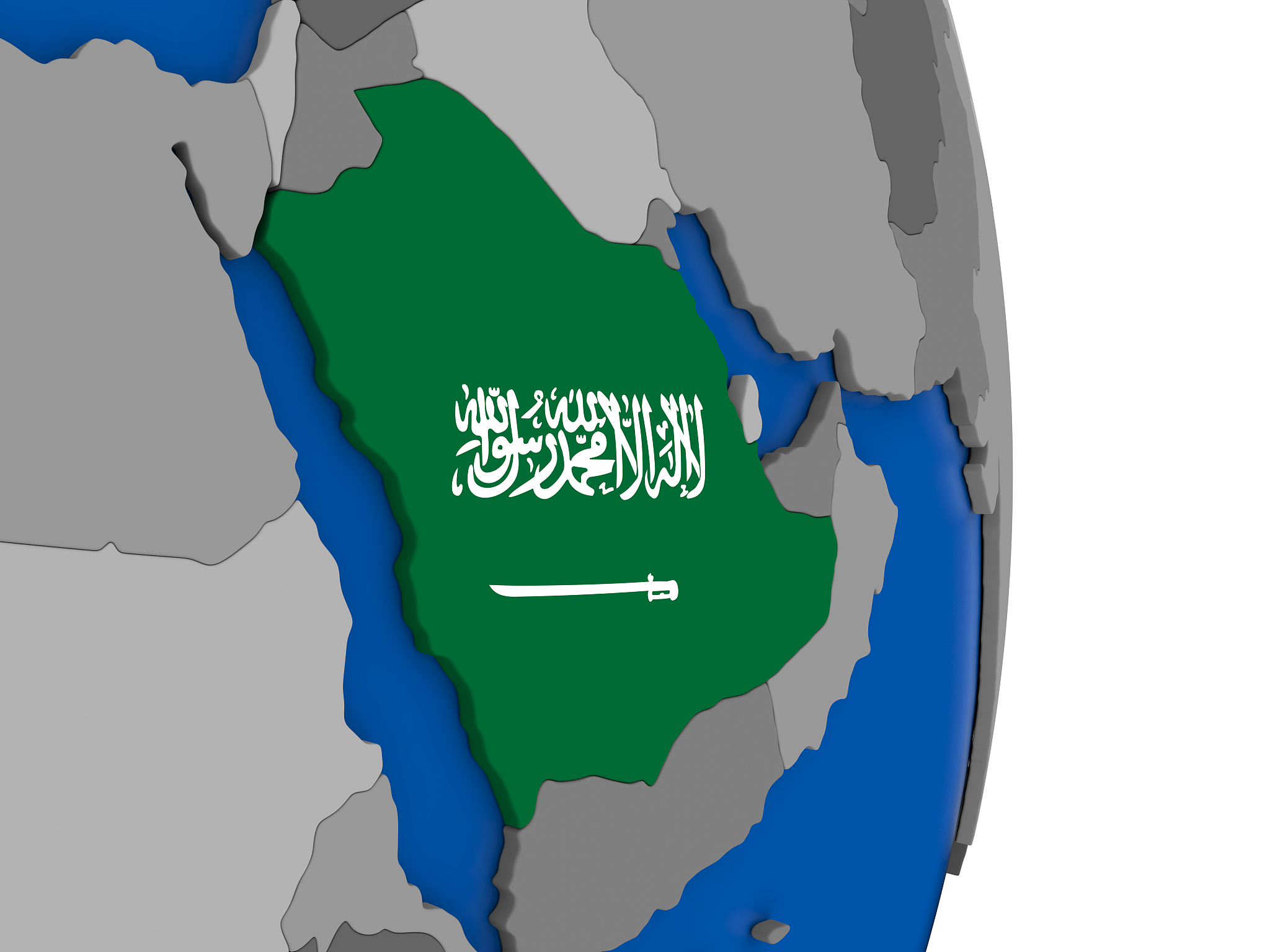 saudi arabia on globe with flag