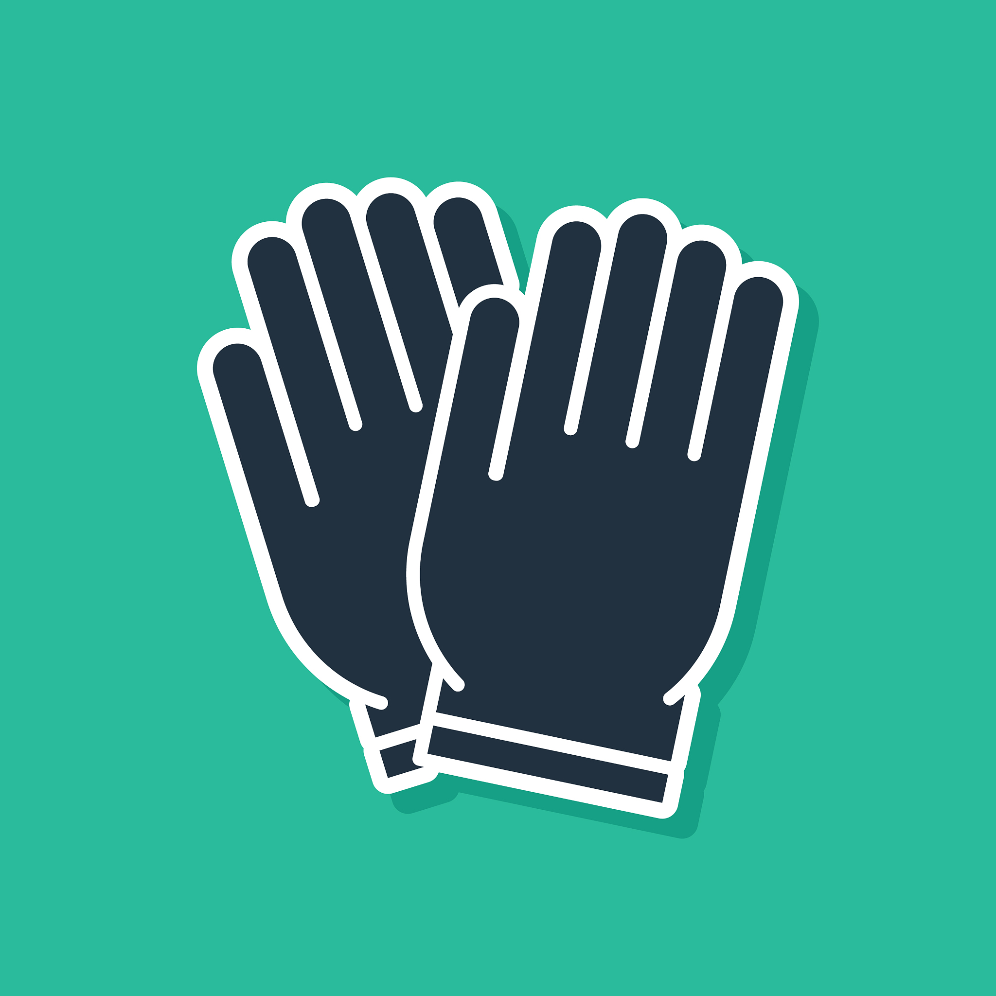 blue garden gloves icon isolated on green
