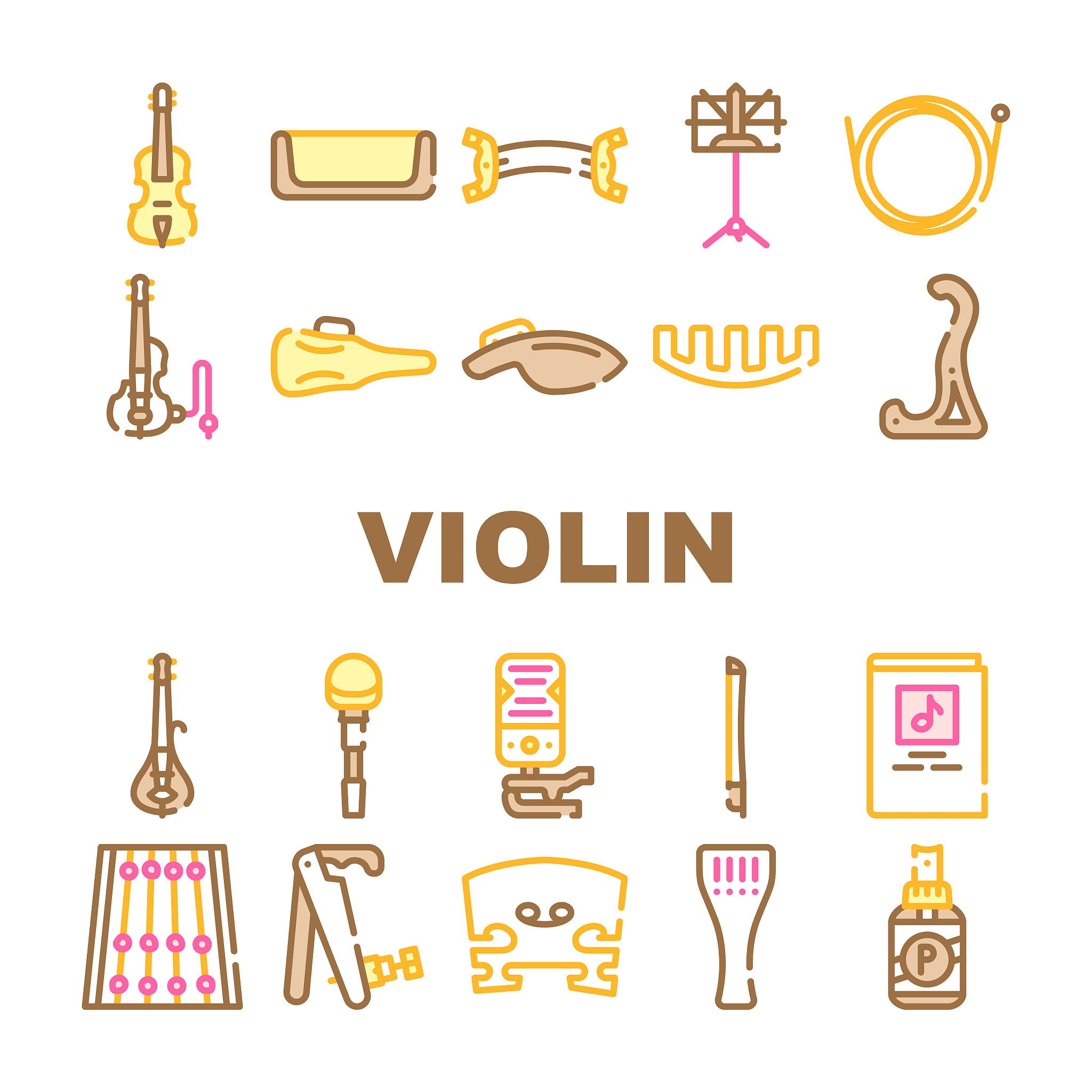violin string musical instrument icons set vector