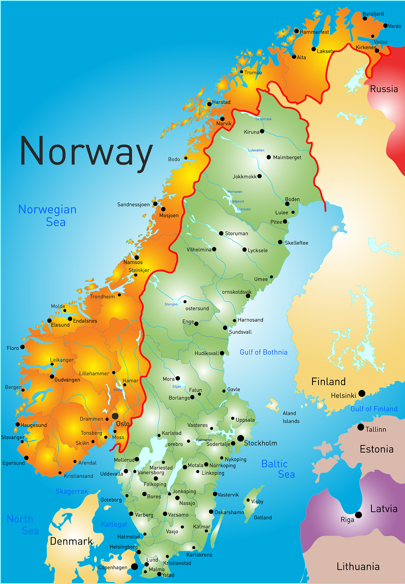 北欧国家英文名称：瑞典、挪威、芬兰，以及匈牙利、希腊