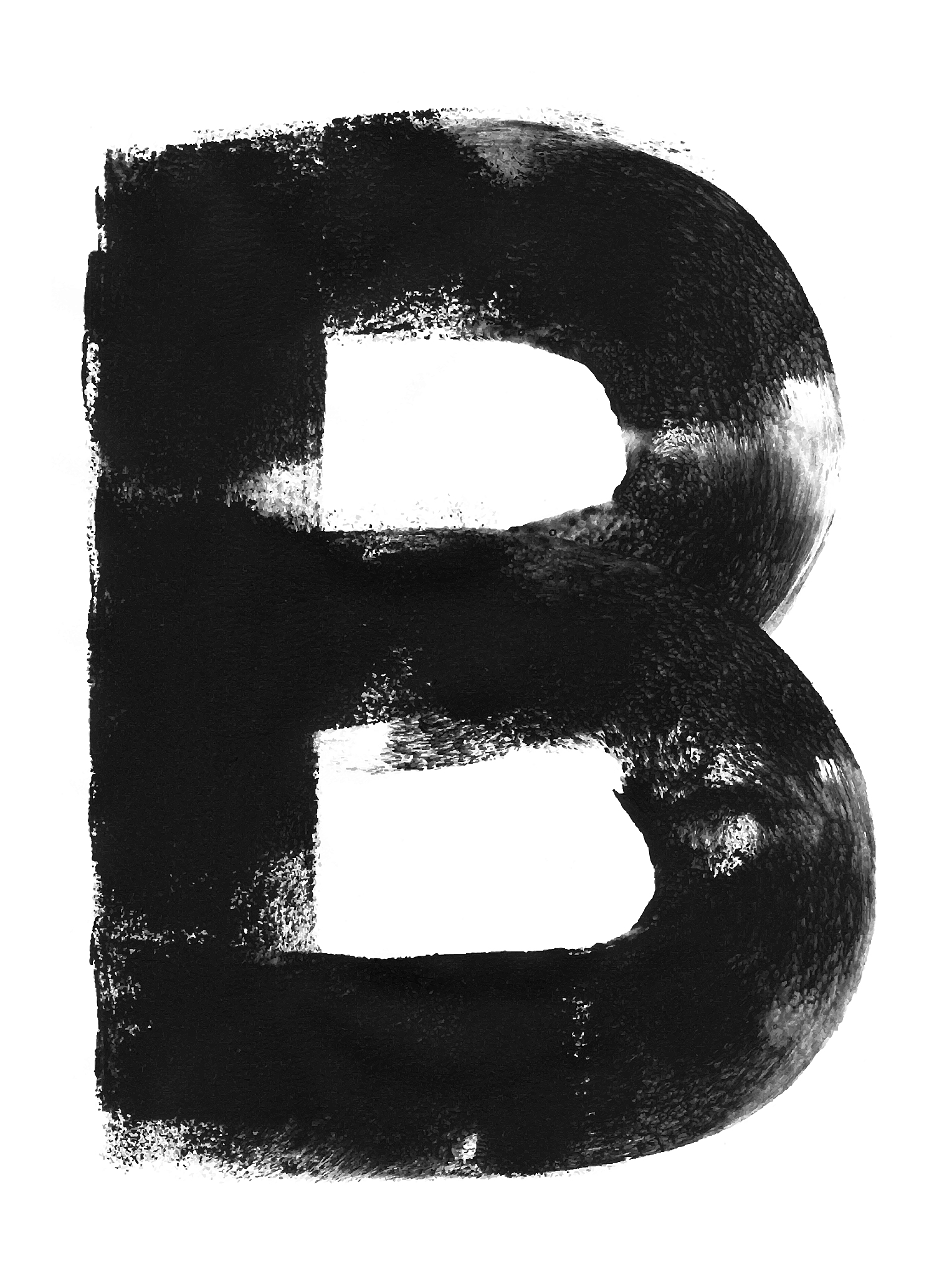 letter b written carelessly by paint roller and thick black acry