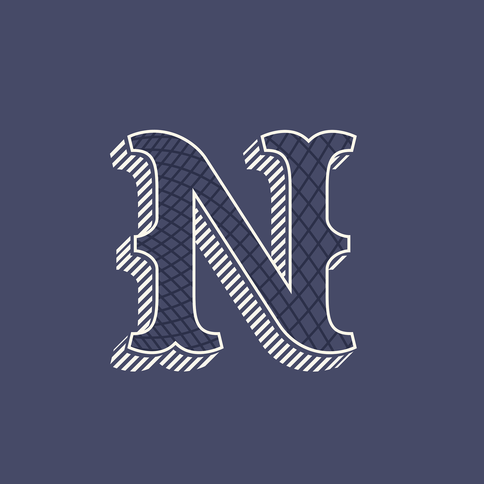 n letter icon in retro money style with line pattern.