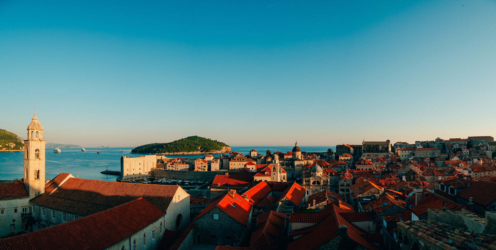dubrovnik old town, croatia. tiled roofs of houses. church in th