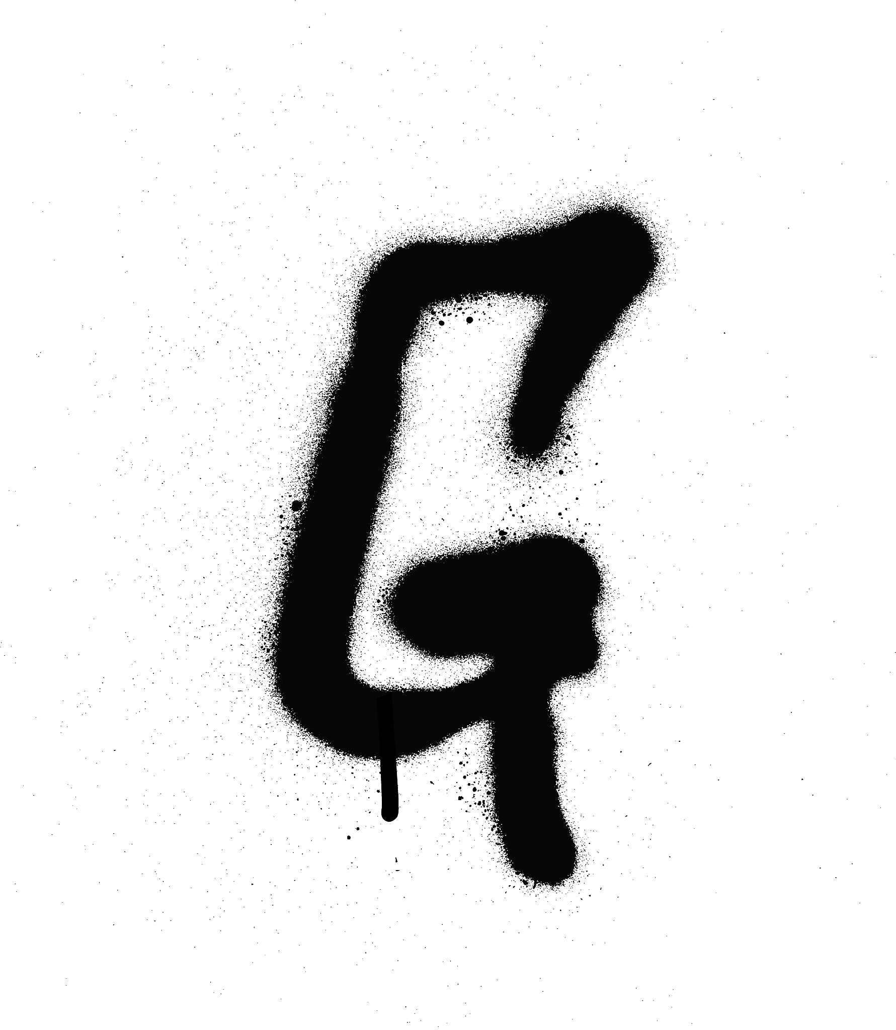 sprayed g font graffiti with leak in black