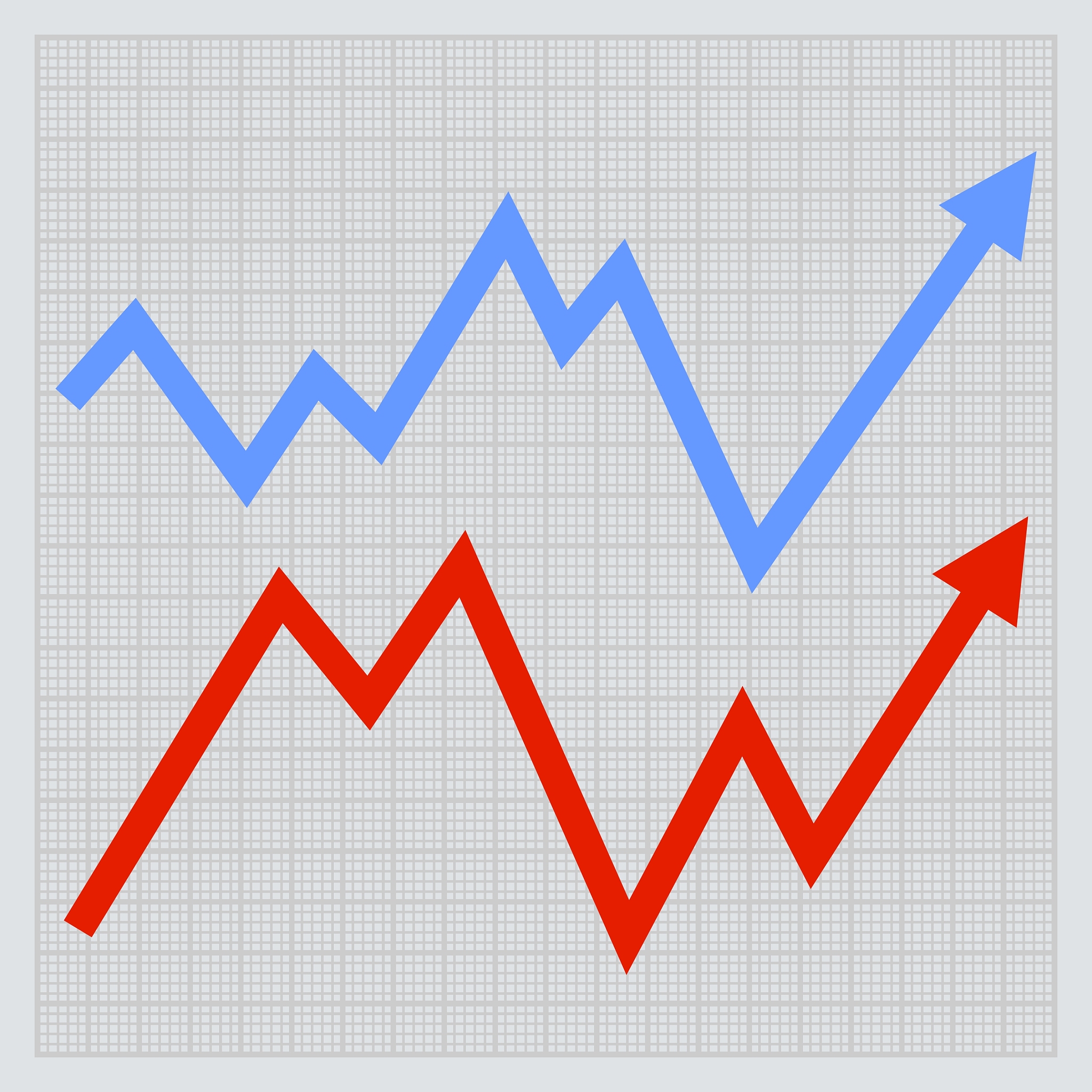 business graph red and blue arrowson light