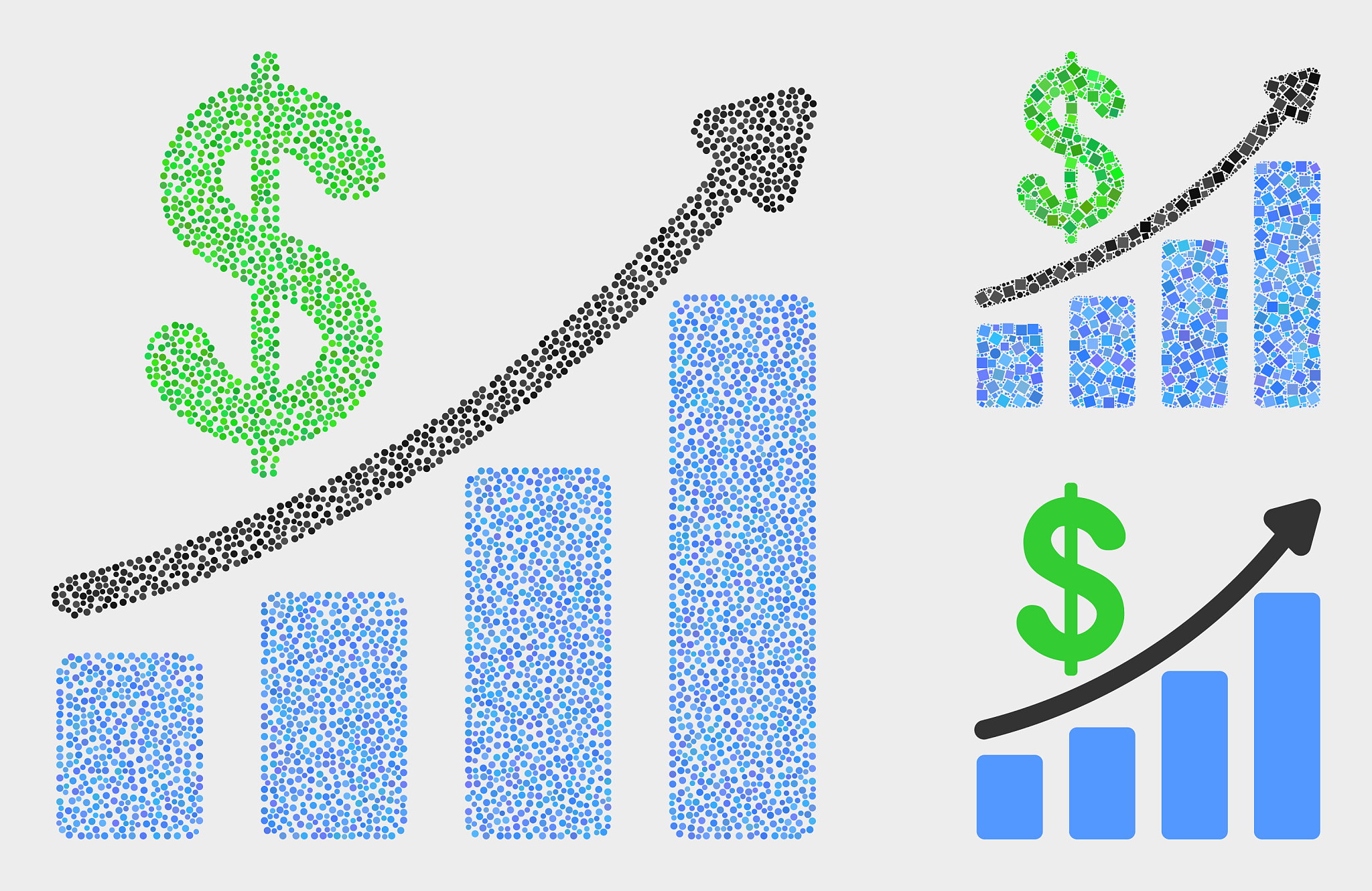 pixelated profit up trend chart icons