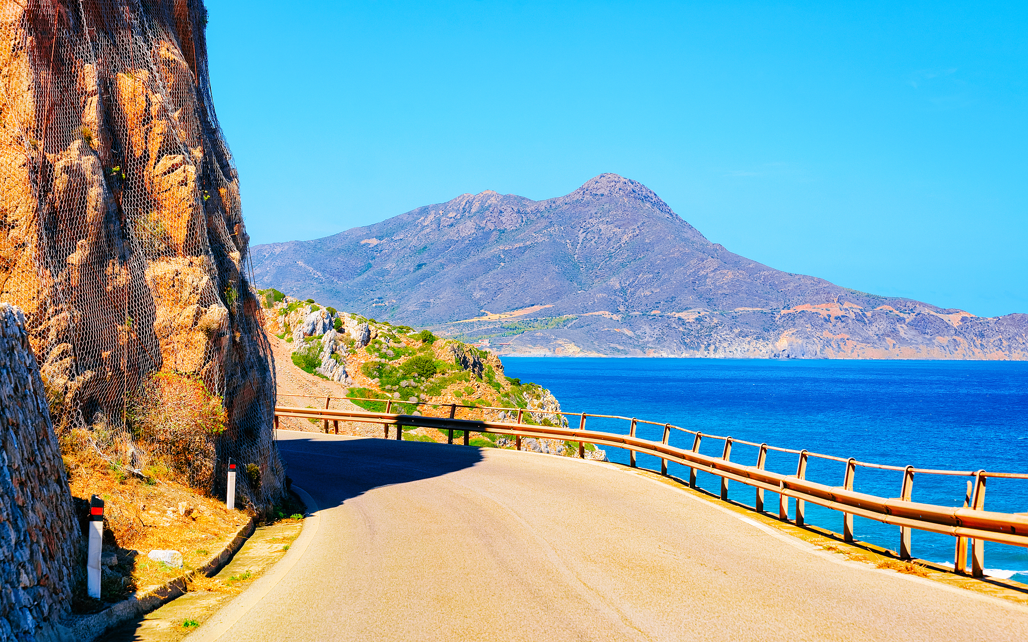 scenery and highway and mediterranean sea near cagliari in sardi