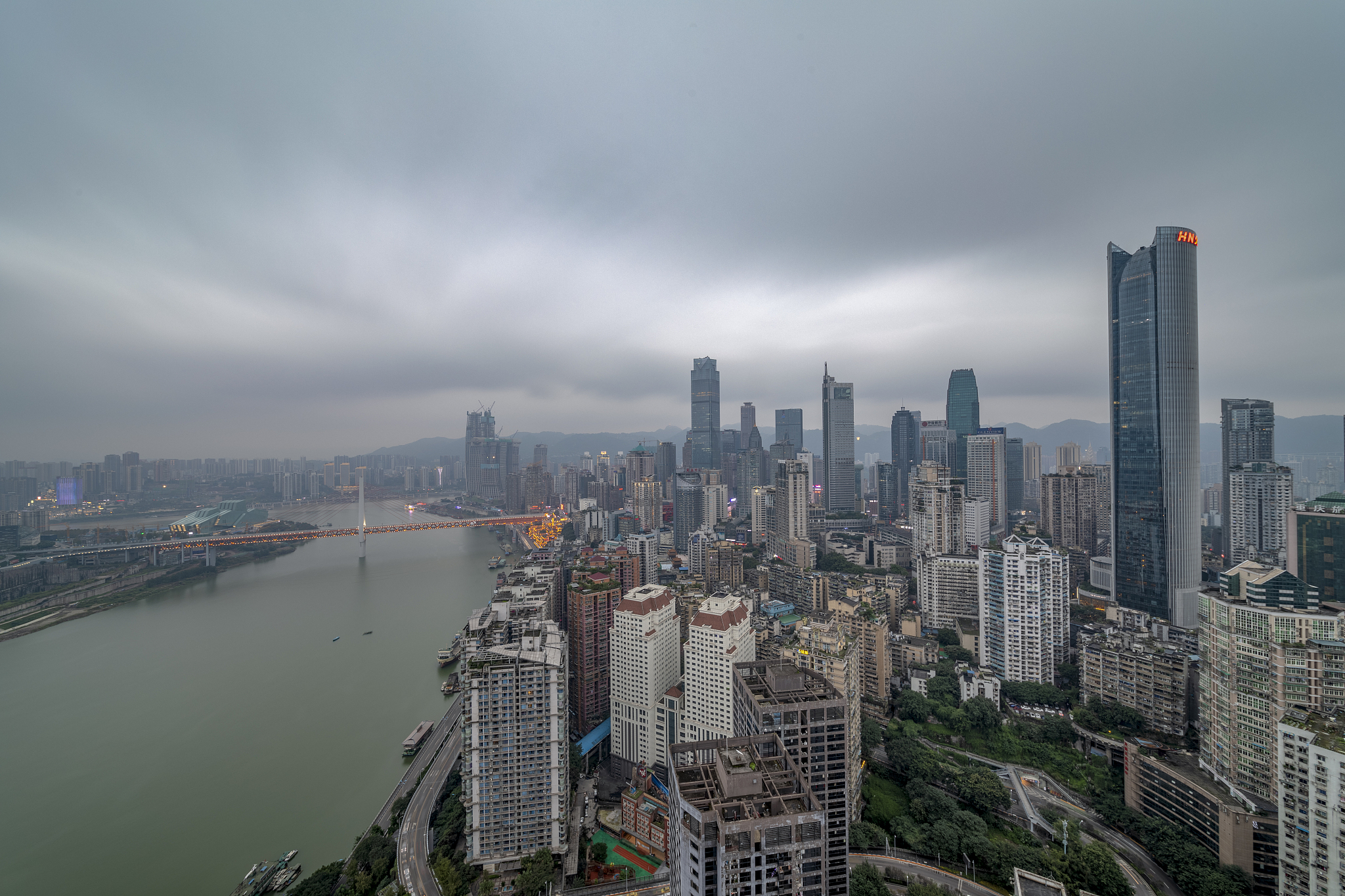 重庆城市全貌,桥梁,长江嘉陵江,夜景,日出,日落