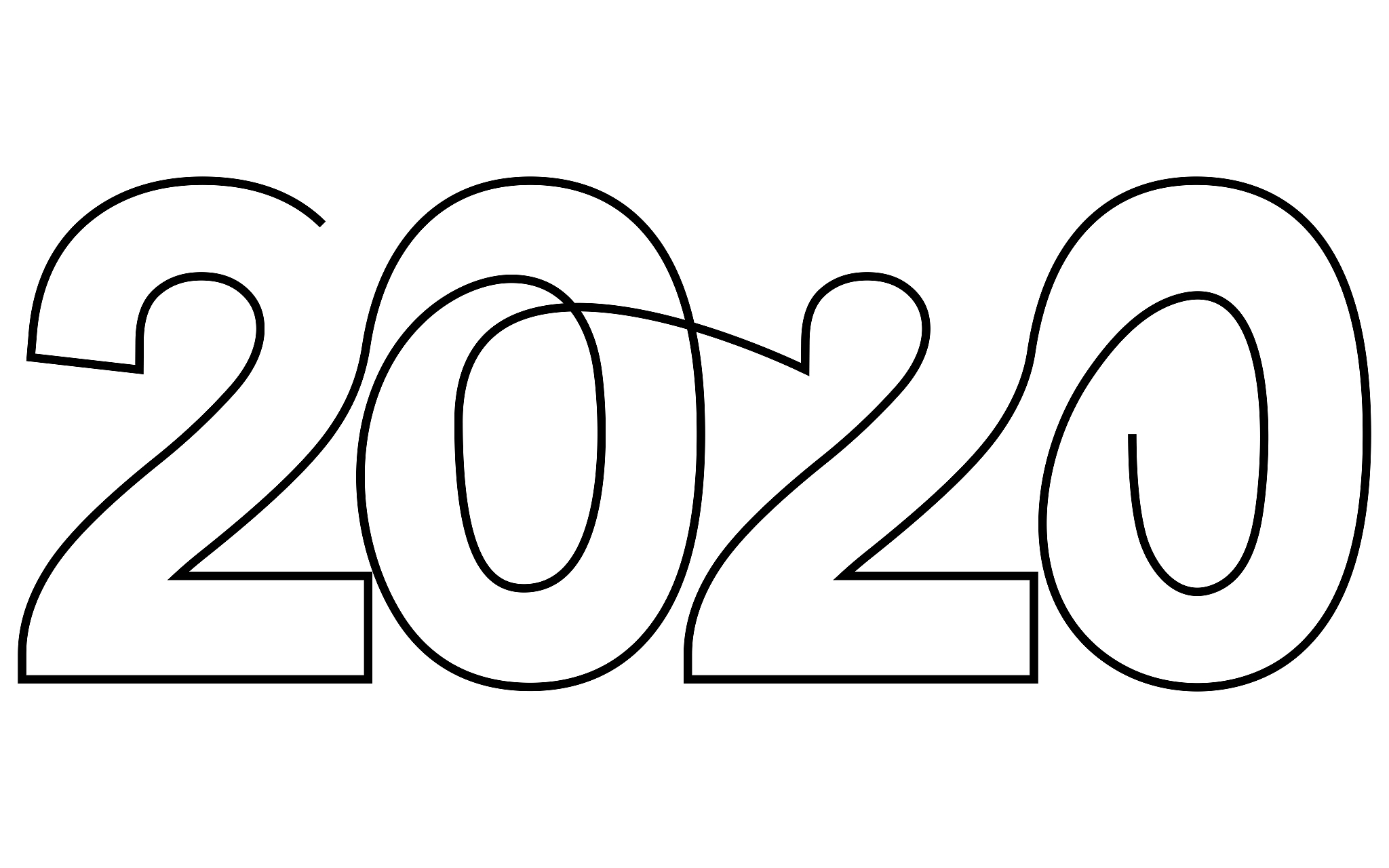 2020 text design patter drawn by one line, vector illustration. 