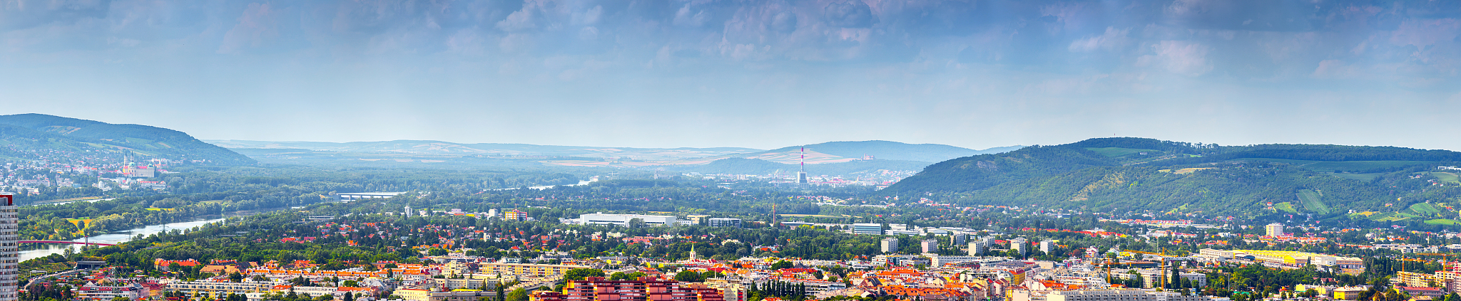 aerial panoramic cityscape view of northern outskirts austrian c