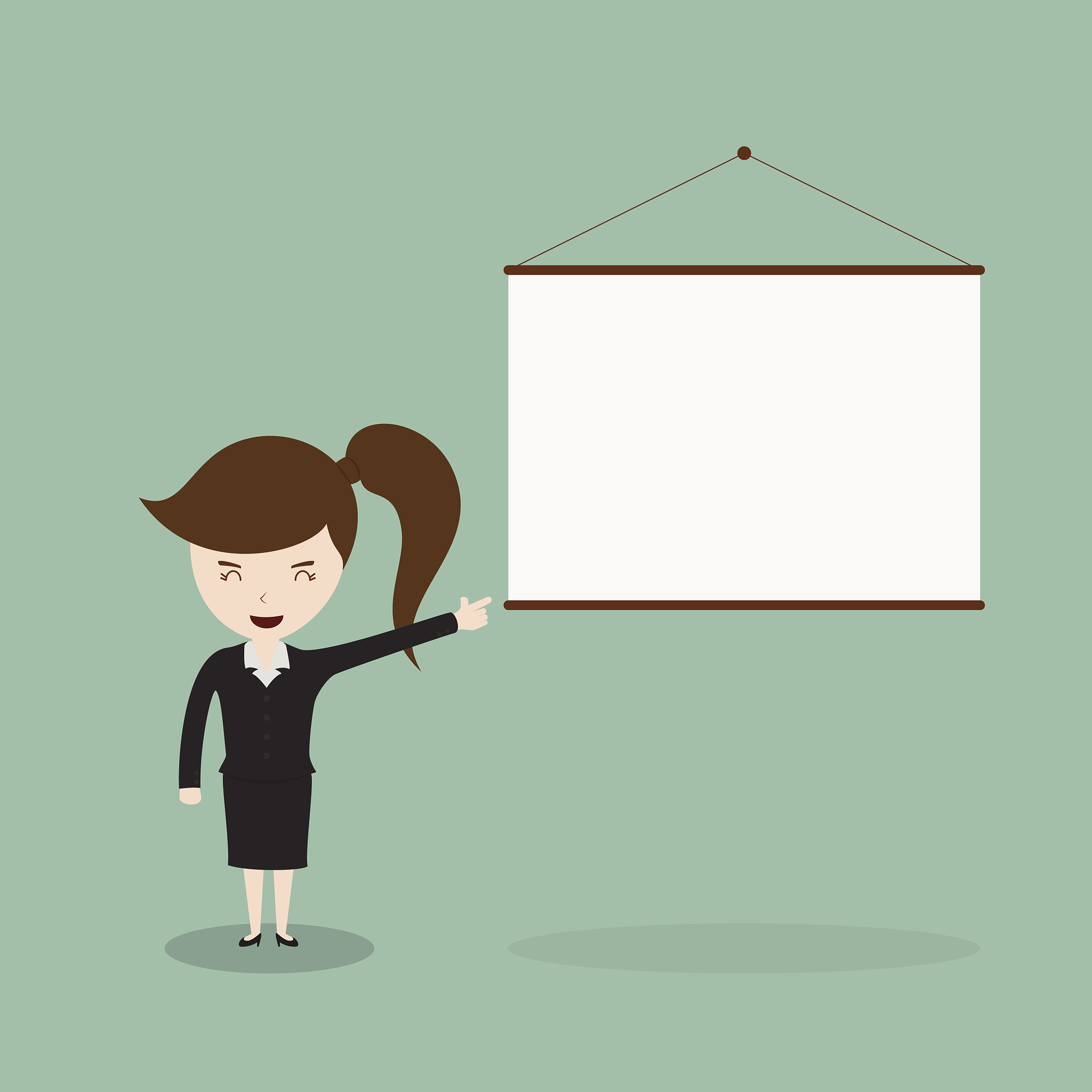 business women presenting, white billboard with empty space.