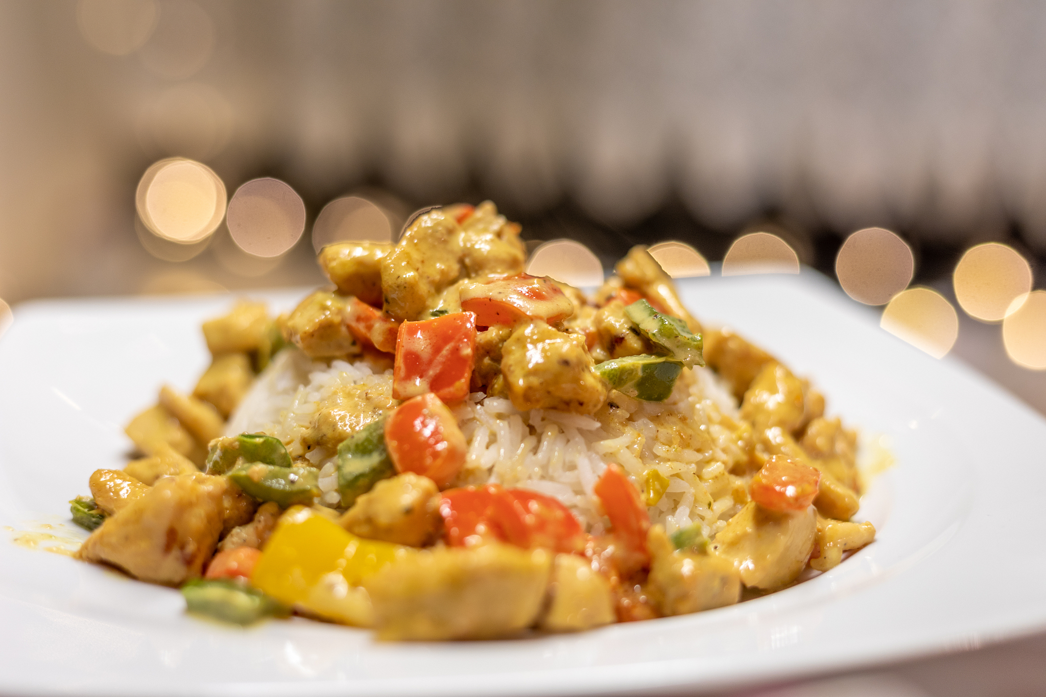 homemade chicken curry on a plate close up