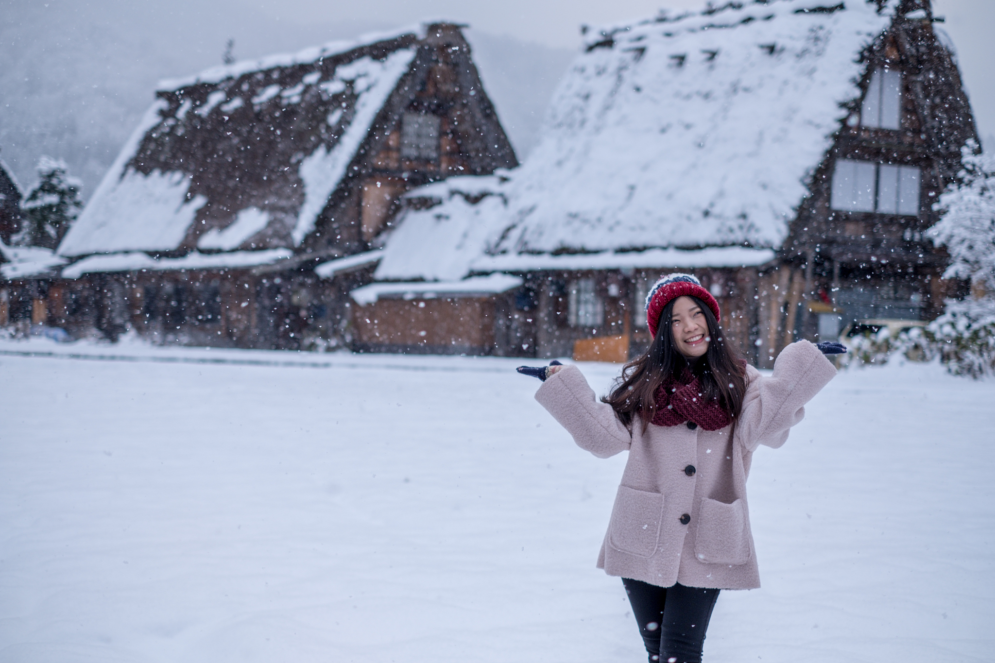 girl in ancient village name shirakawa-go, japan