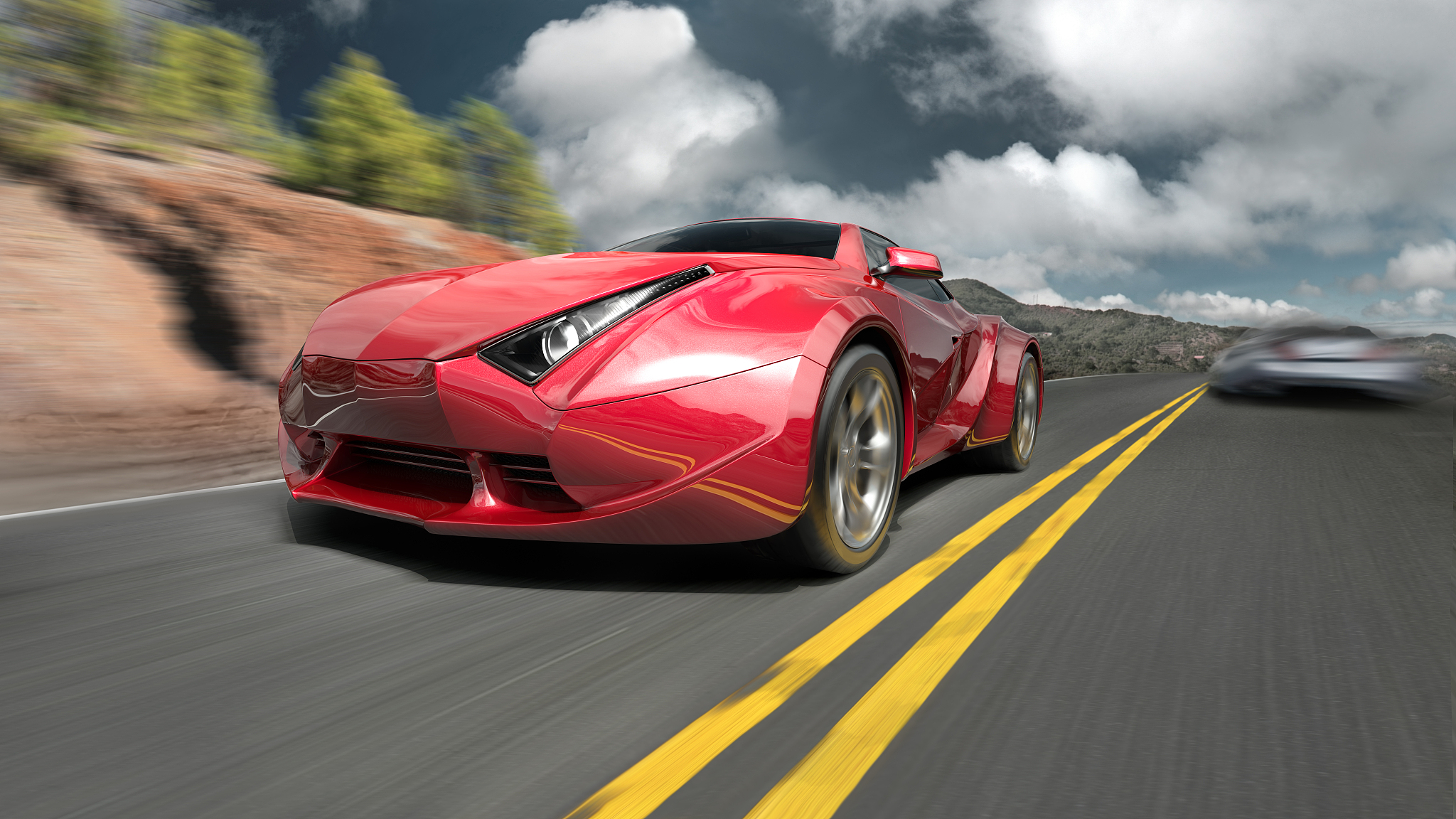 red sports car on the road