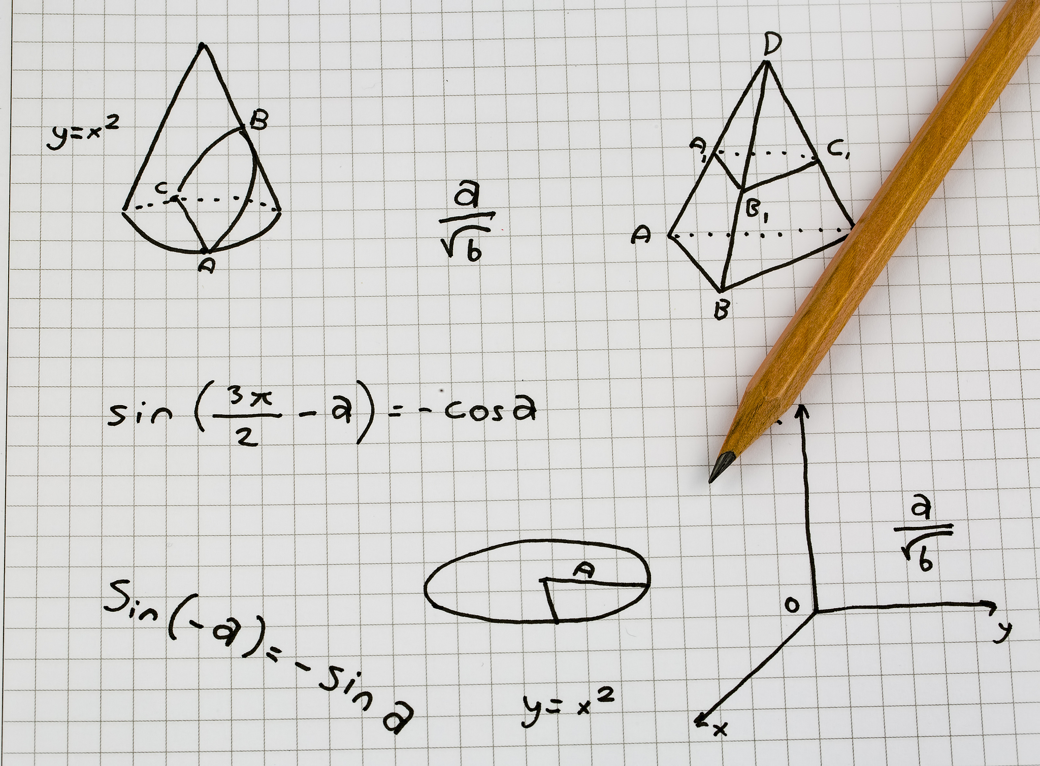 close-up of hand written mathematical formulas. concept of educa