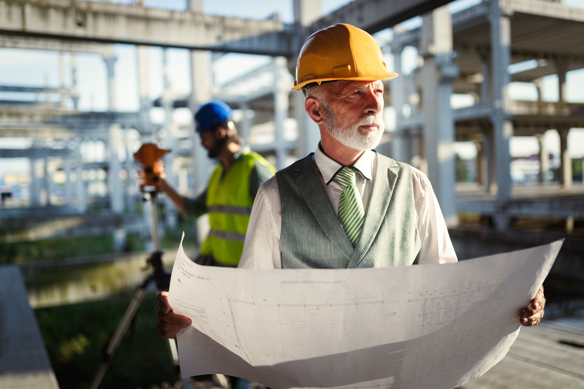 confident construction engineer, architect, businessman in hardh