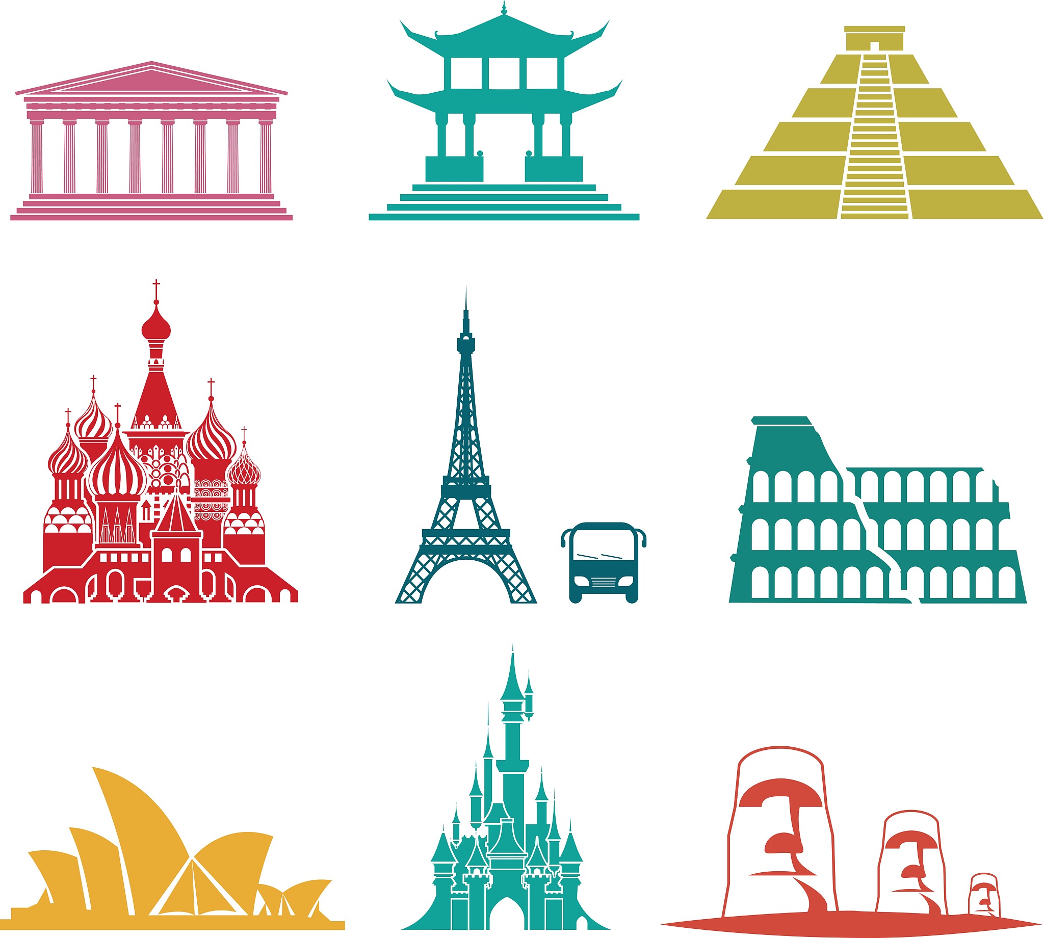 famous monuments travel icons.