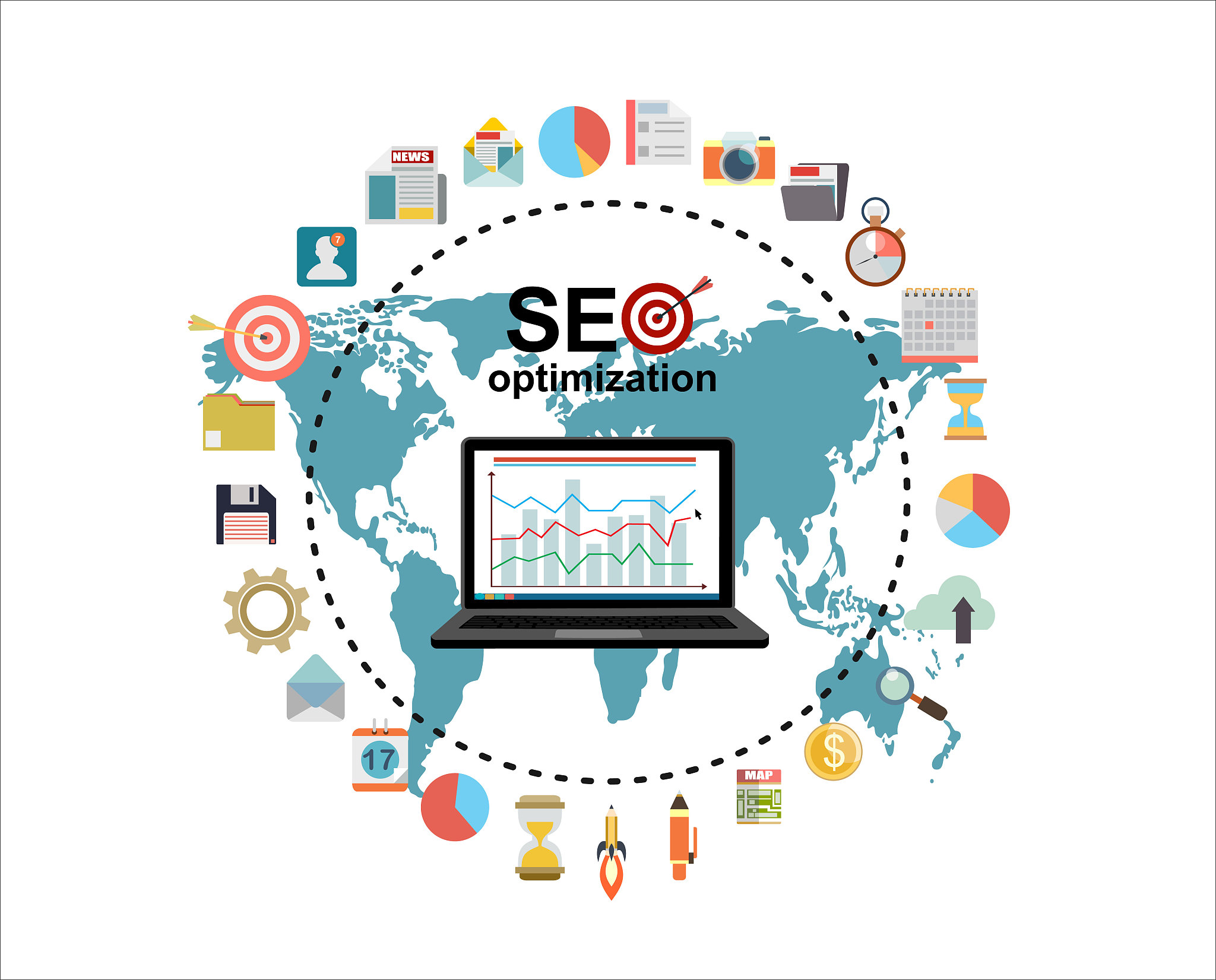 flat illustration web analytics design , seo optimization.