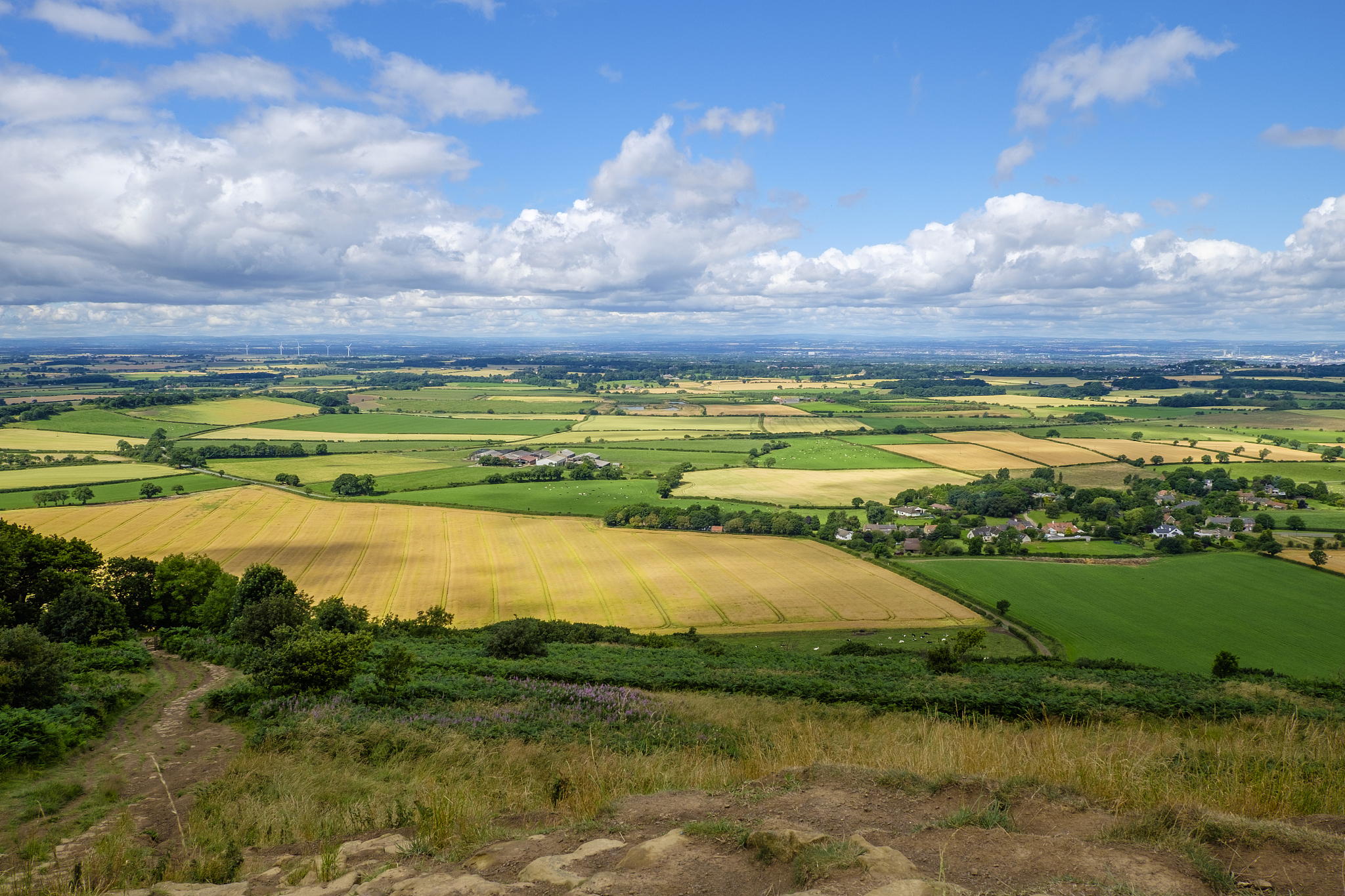 view from hills down to north yorkshire rural landscape