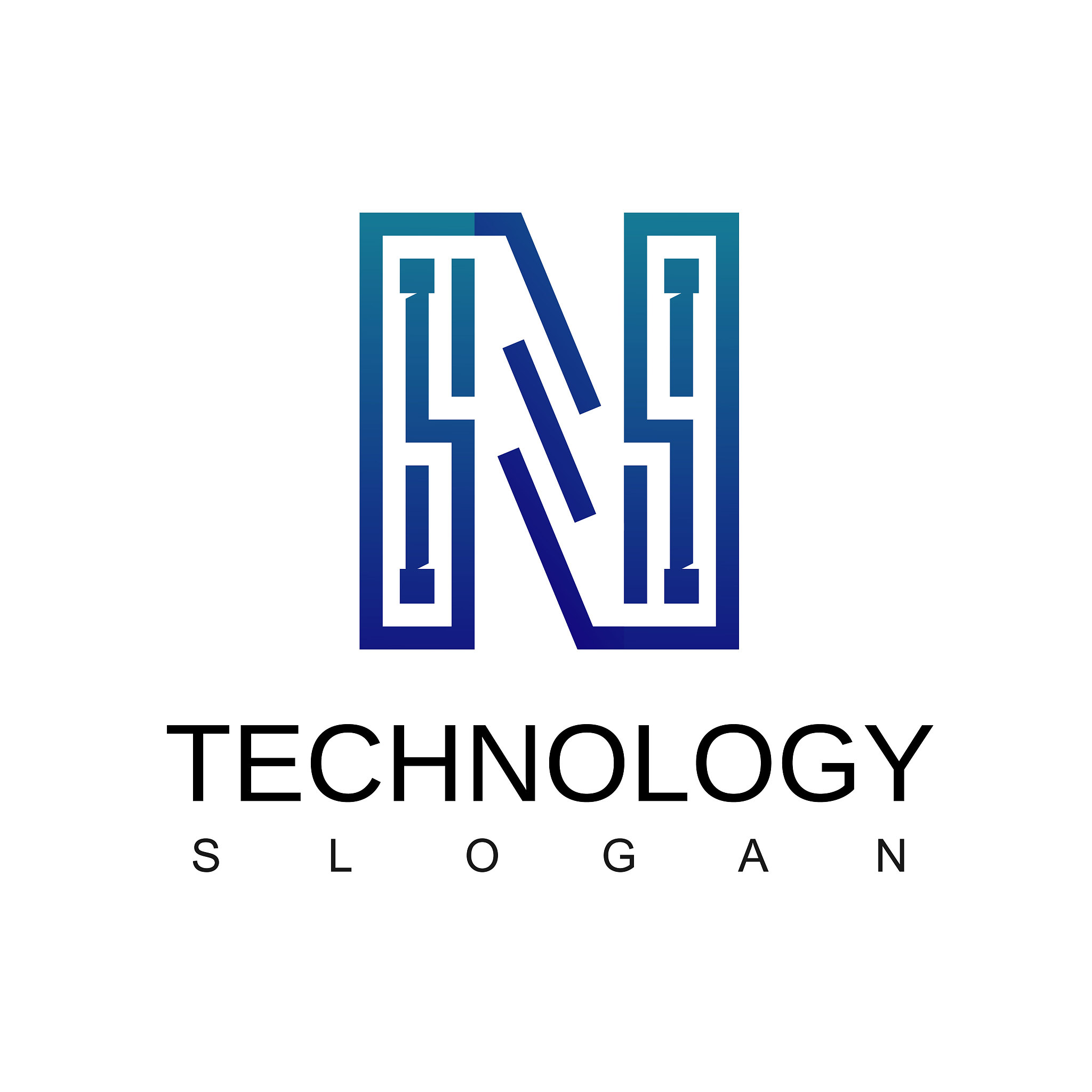 letter n technology logo with circuit symbol