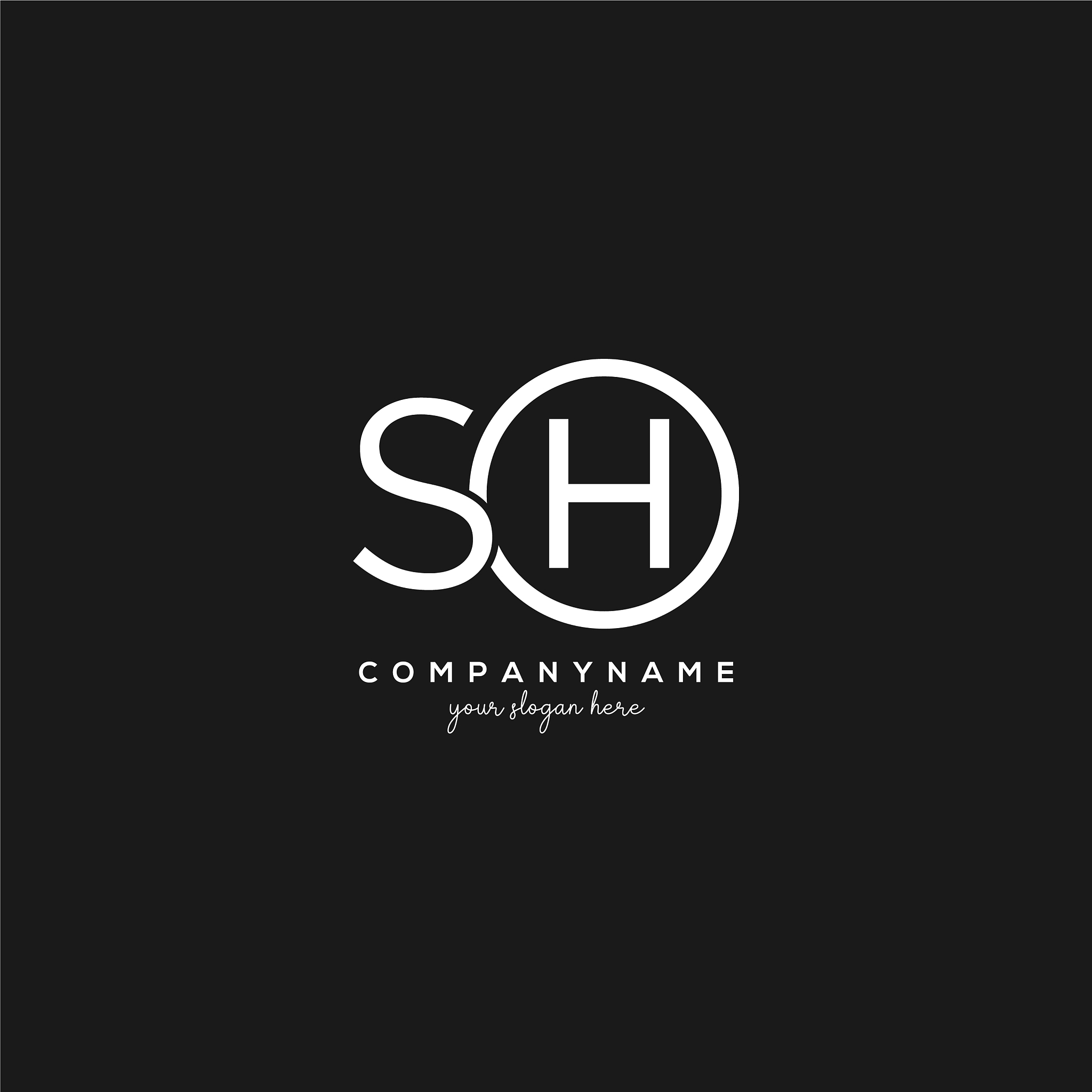 initial sh letter logo with circle template