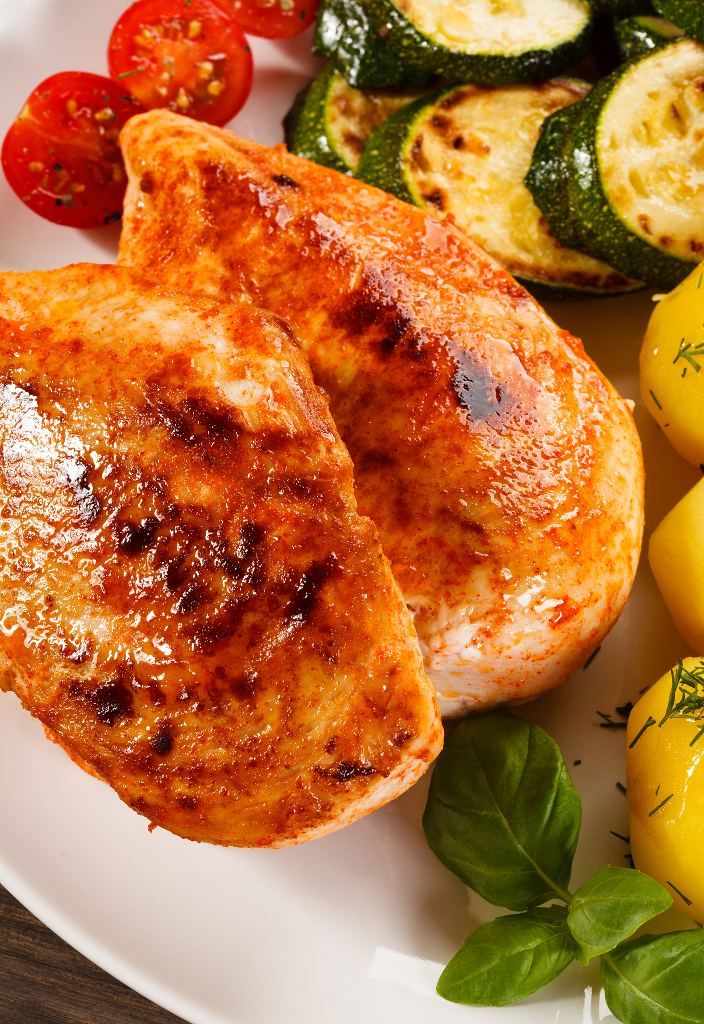 grilled chicken breast and vegetables