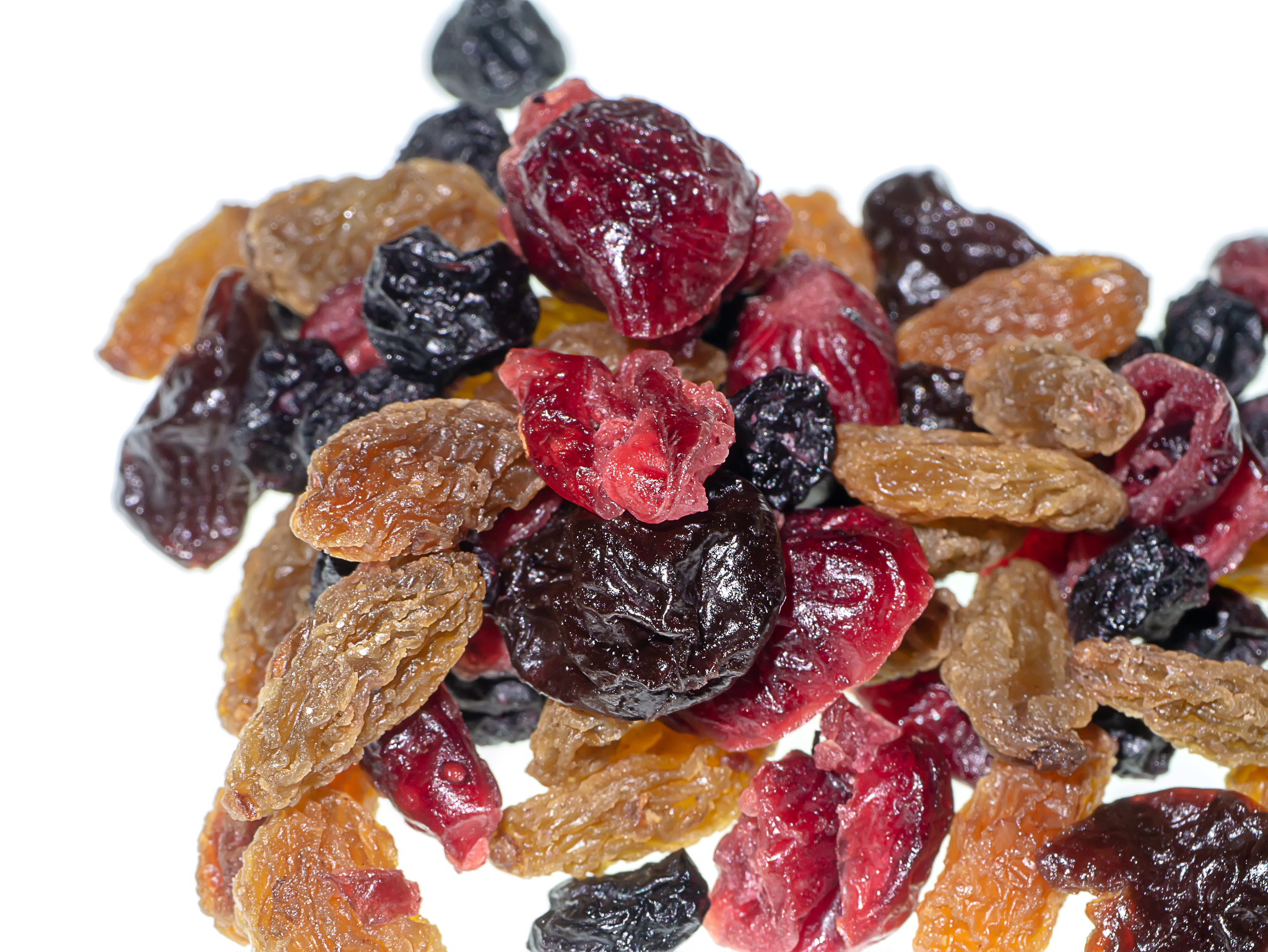 dried mixed berries on white background