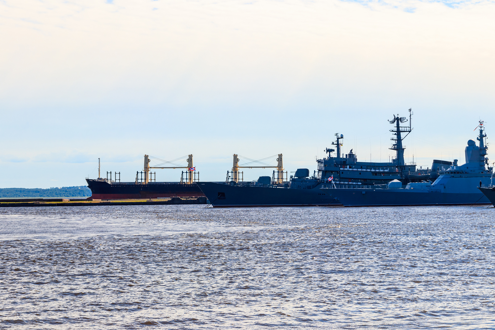 warships of a navy of russia in a bay of kronstadt