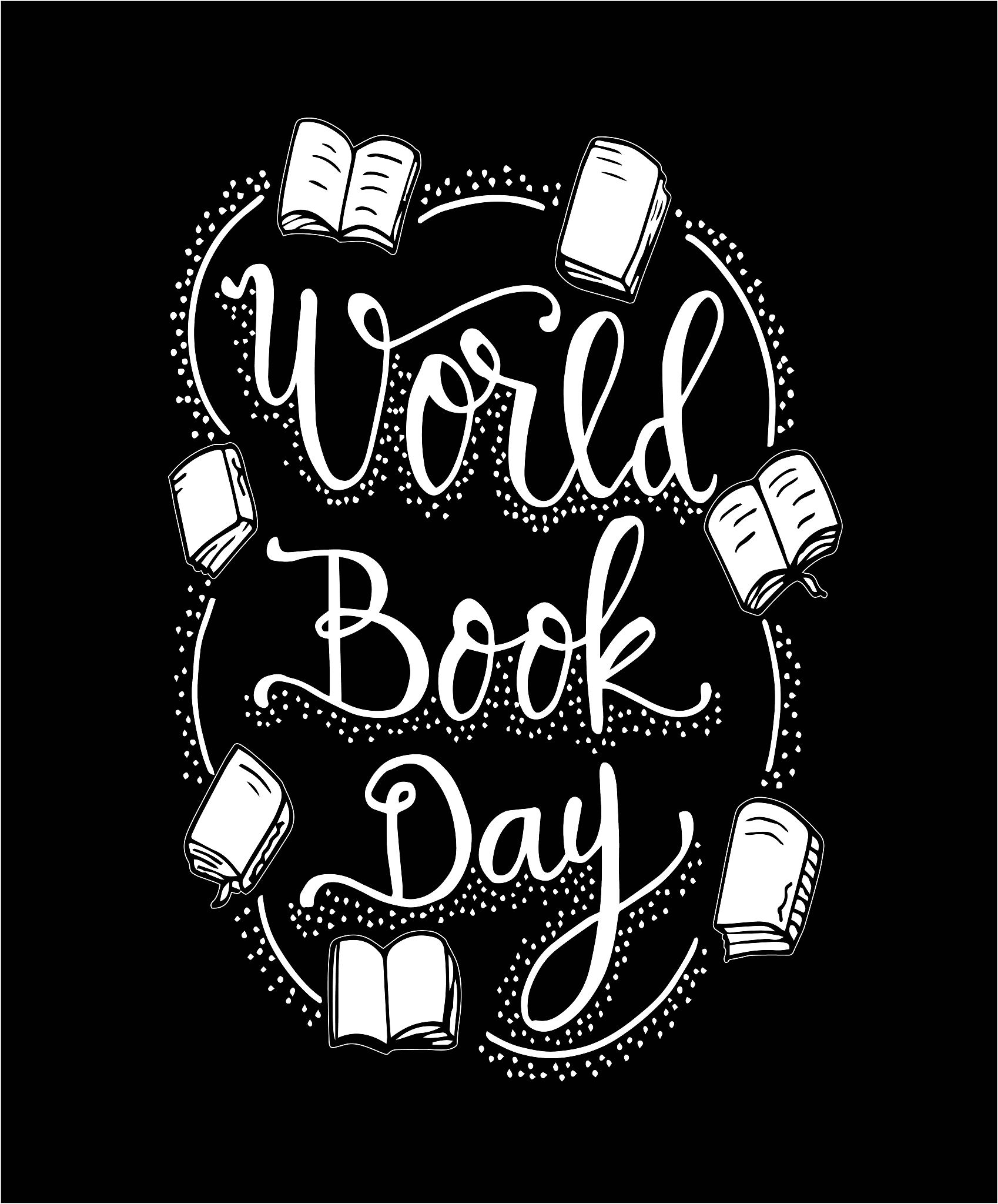 world book day. books with hand drawn lettering, vector
