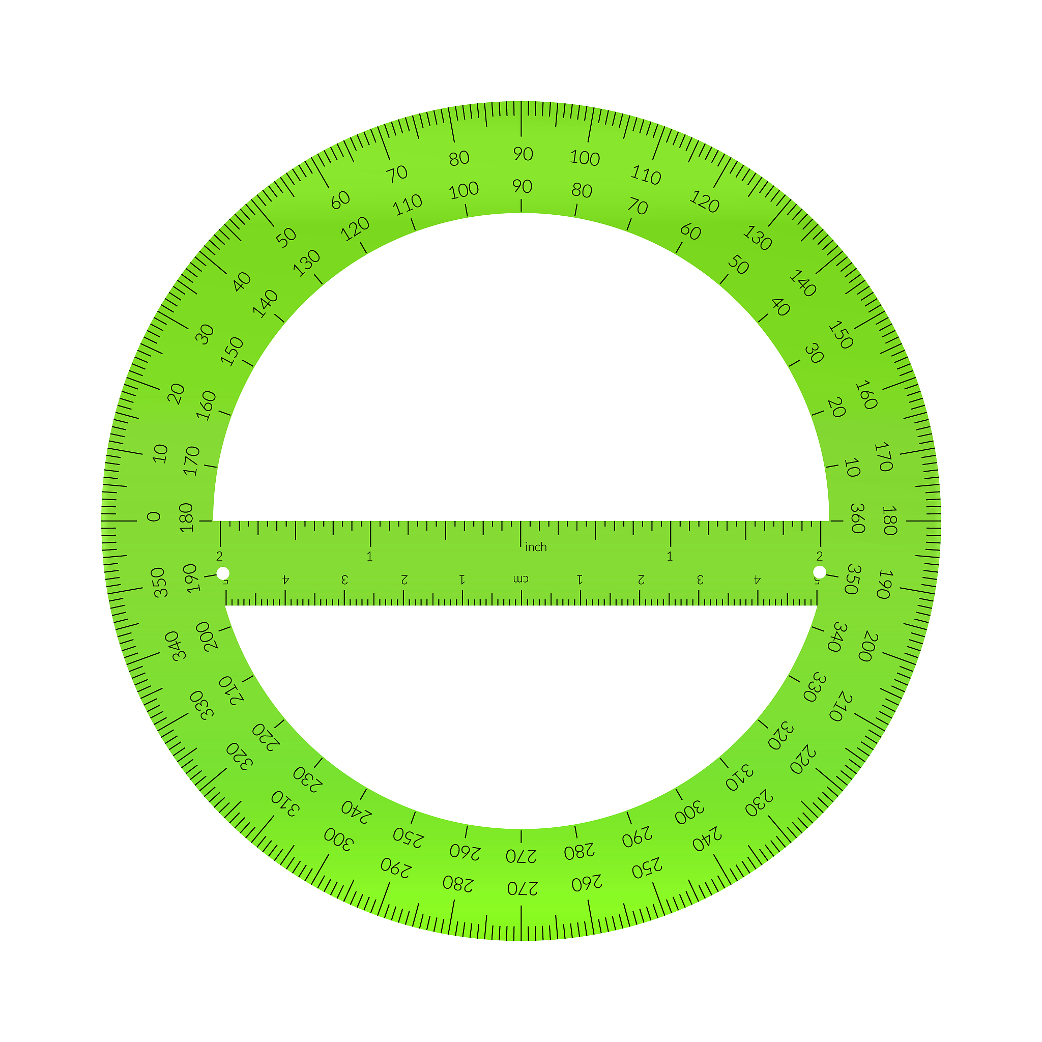 plastic circular protractor with a ruler in metric and imperial 