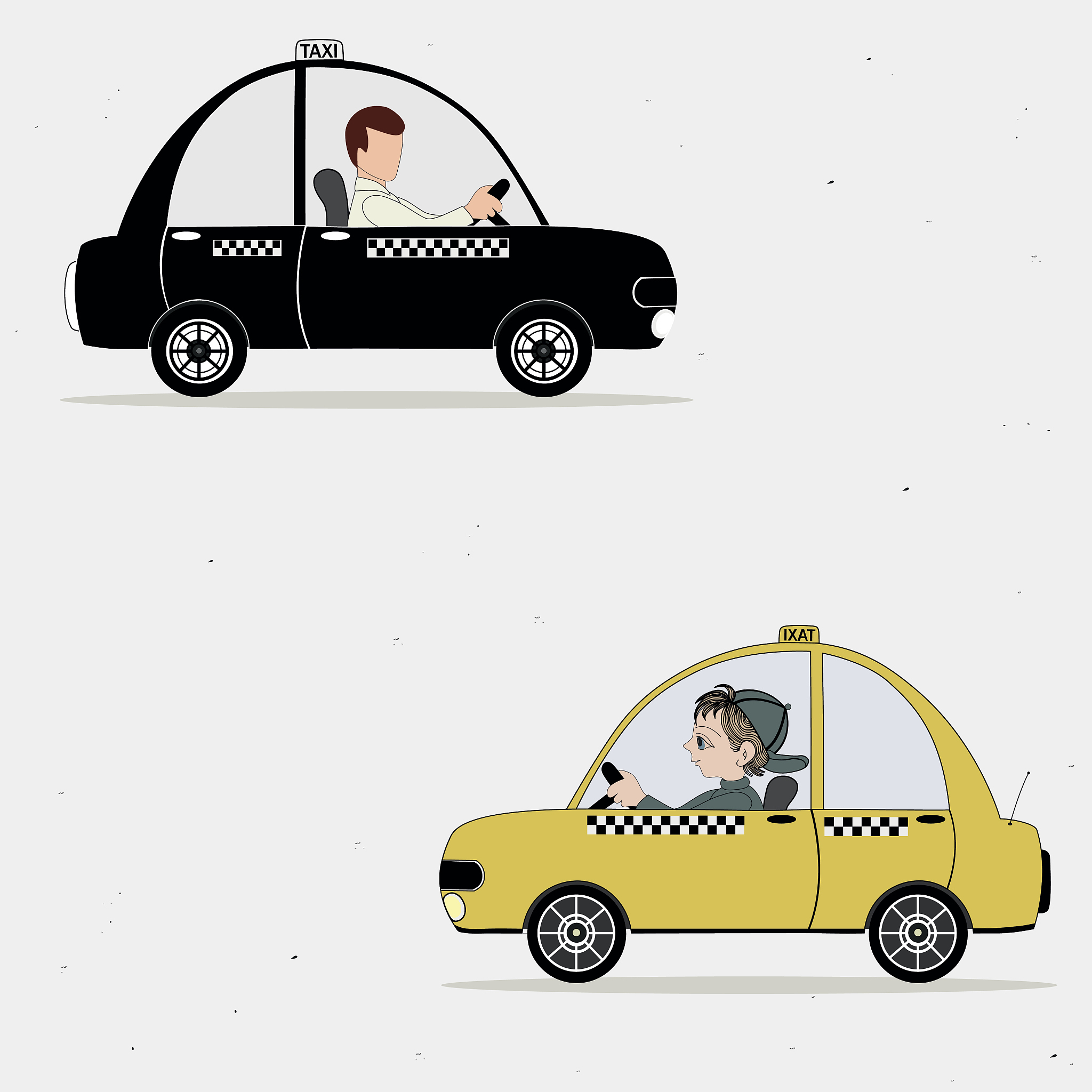 two cartoon  taxi car and taxi driver