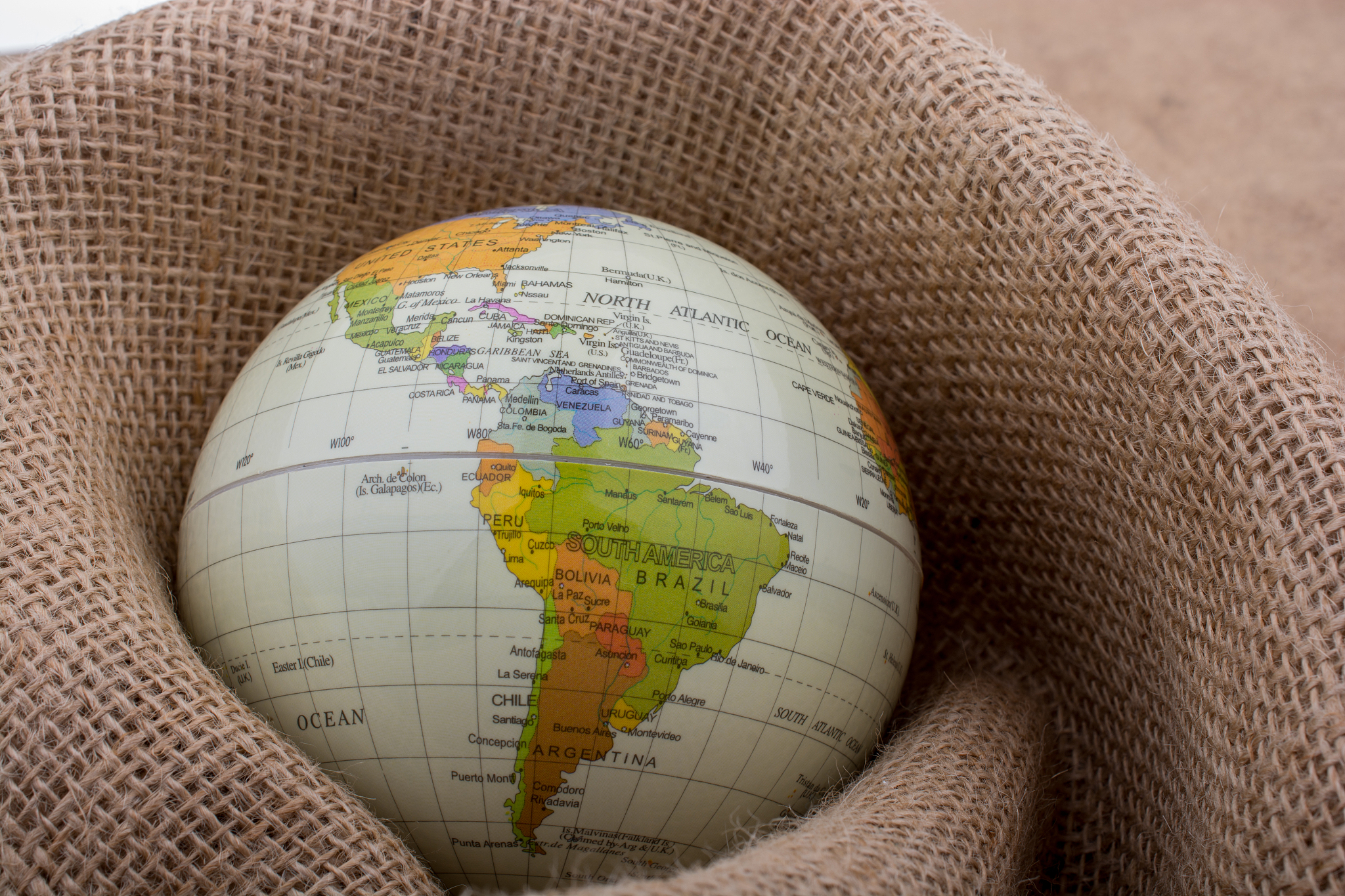 linen canvas wrapped around a globe